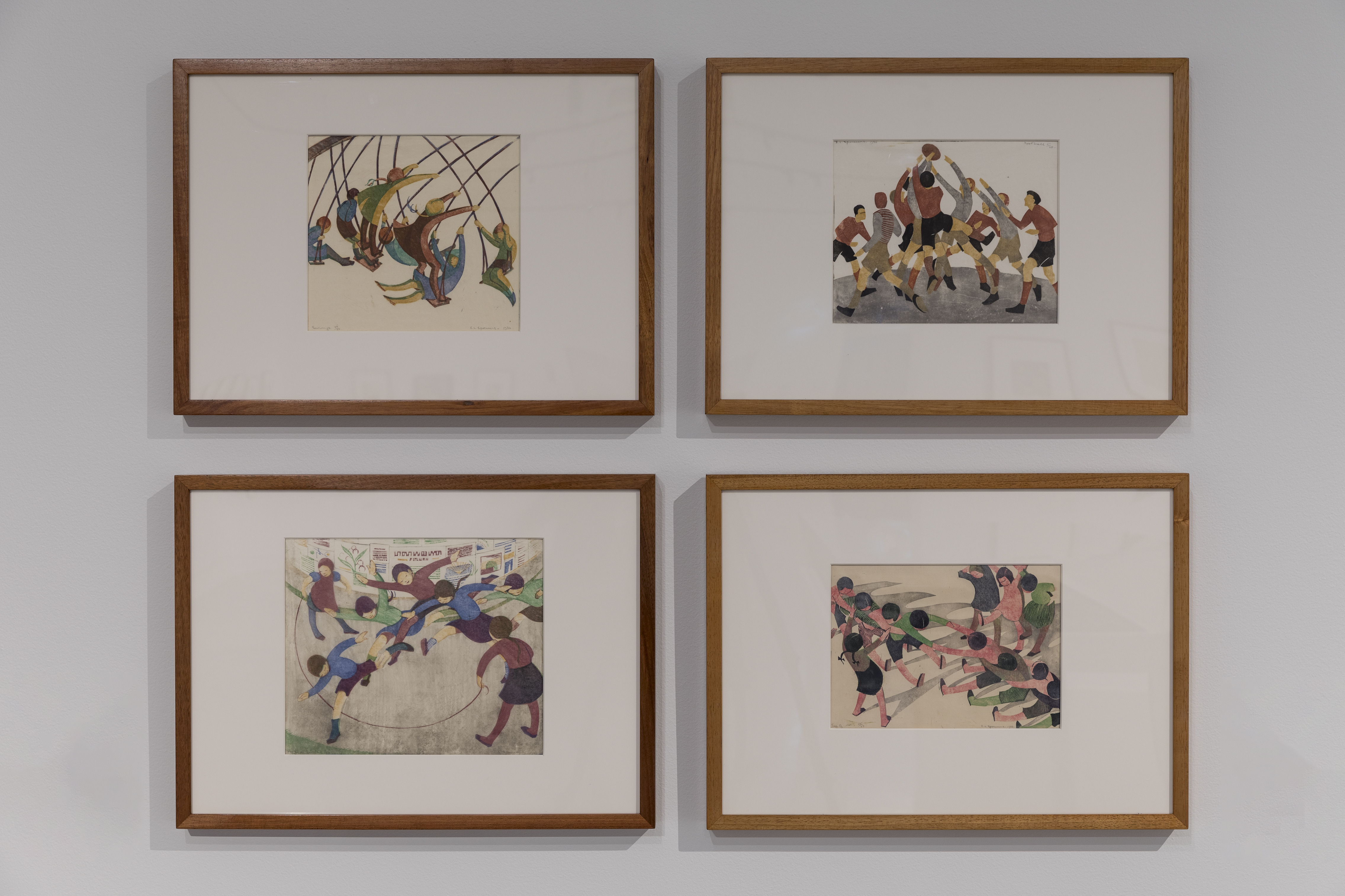 Ethel Spowers linocuts in <em>Spowers &amp; Syme</em>, installation view. Courtesy of Geelong Art Gallery. Photographer: Andrew Curtis