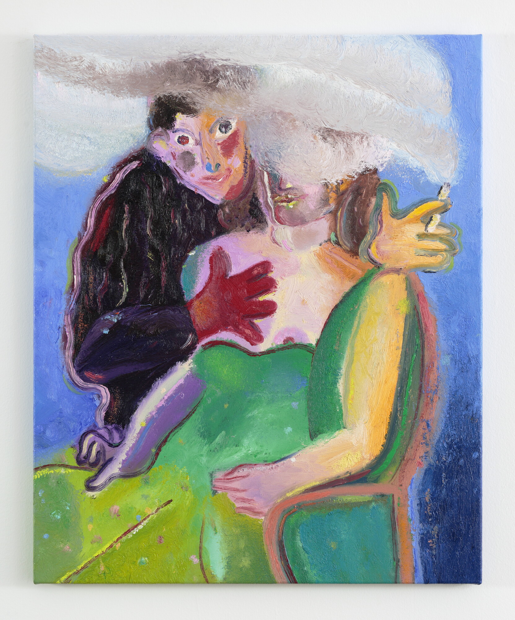 Rhys Lee, <em>Happy Couple on a Windy Day</em> (2021). Oil on canvas, 93 x 77 cm. Courtesy of Nicholas Thompson Gallery. Photo: Tim Gresham