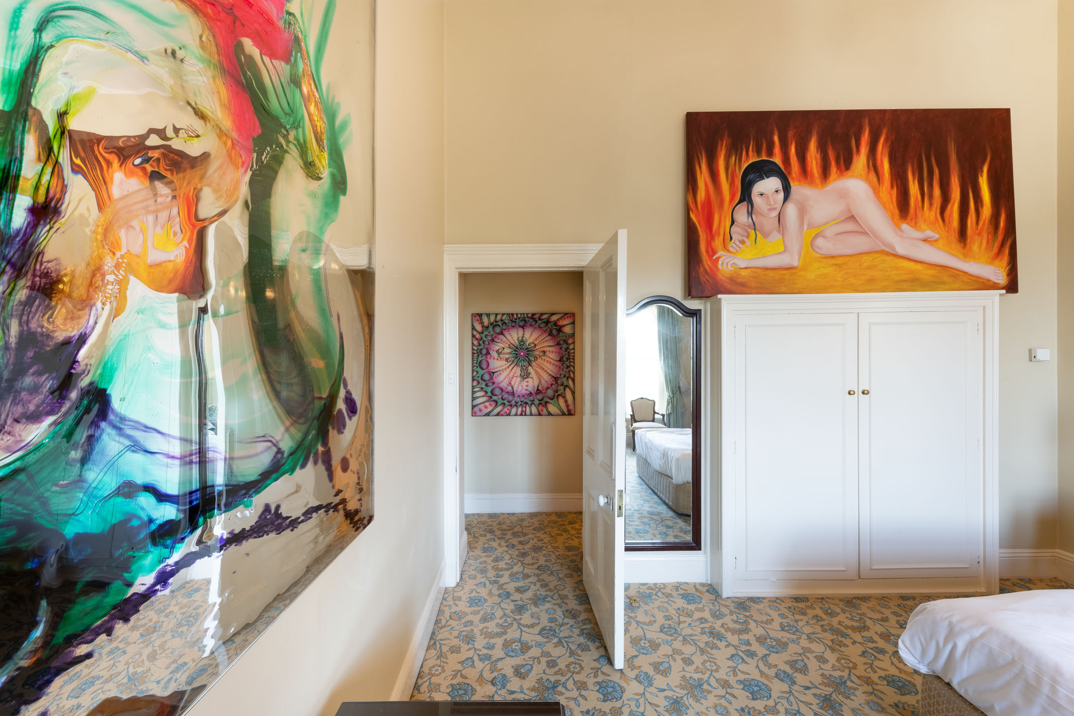 Installation view of Room 407 Neon Parc, Melbourne (Abella D’Adamo, centre).
