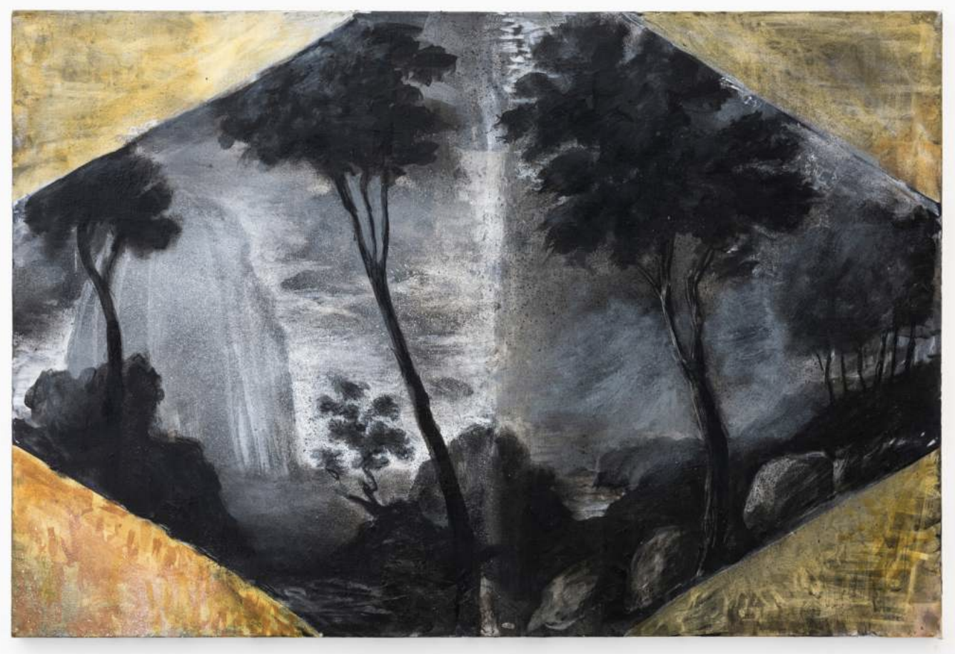 Tony Clark, Two Sections from Clark’s Myriorama (uncut) within a feigned frame 2016, acrylic on canvas, 60 x 91 cm. Courtesy of Murray White Room
