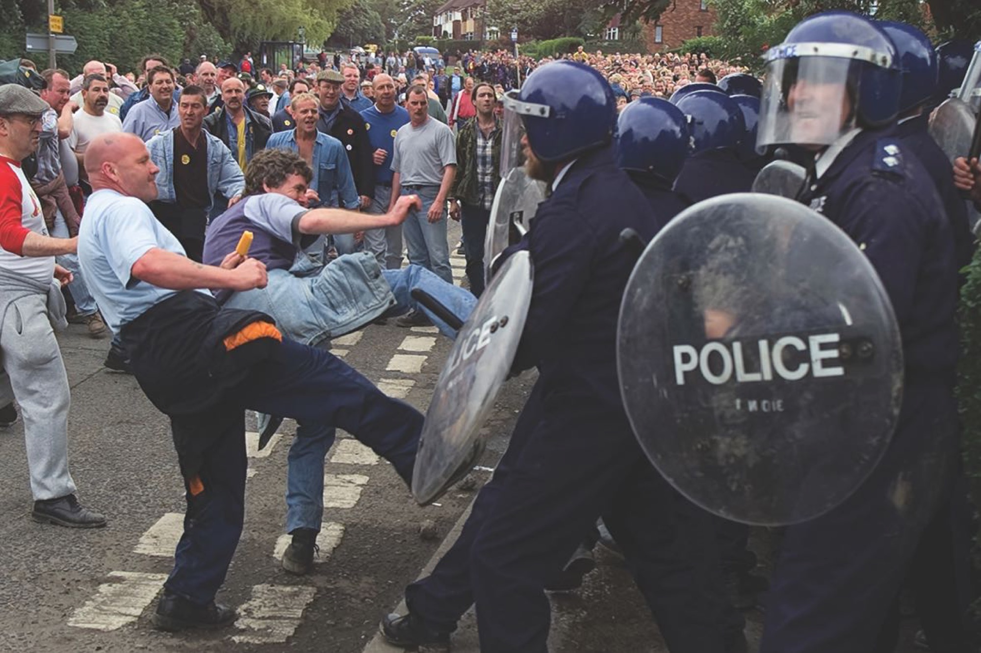 Jeremy Deller, <em>The Battle of Orgreave (an injury to one is an injury to all),</em> 2001, video, 62 minutes, Directed by Mike Figgis, co-commissioned by Artangel and Channel 4. The Artangel Collection. Image courtesy of The Ian Potter Museum of Art.