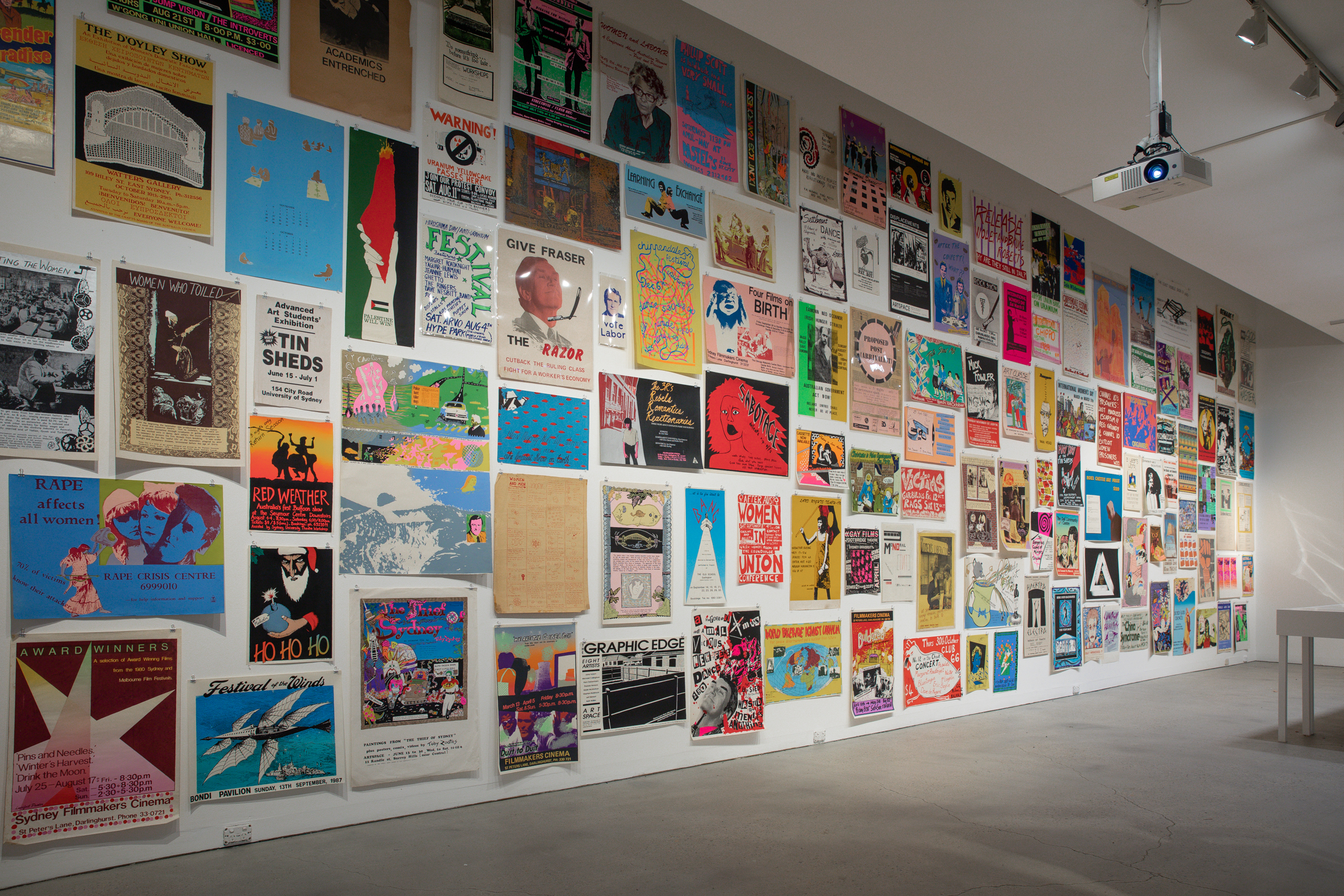 A selection of posters from the Tin Sheds Archives, now held at the University of Sydney Archives. Photo: Maja Baska