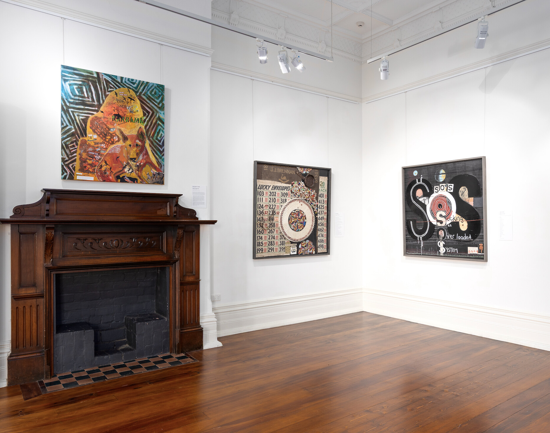 <p>Peter Waples-Crowe, <em>Karma Kunama</em>, 2017, mixed media on canvas, courtesy of the Merri-bek Art Collection. Photo: James Henry</p>