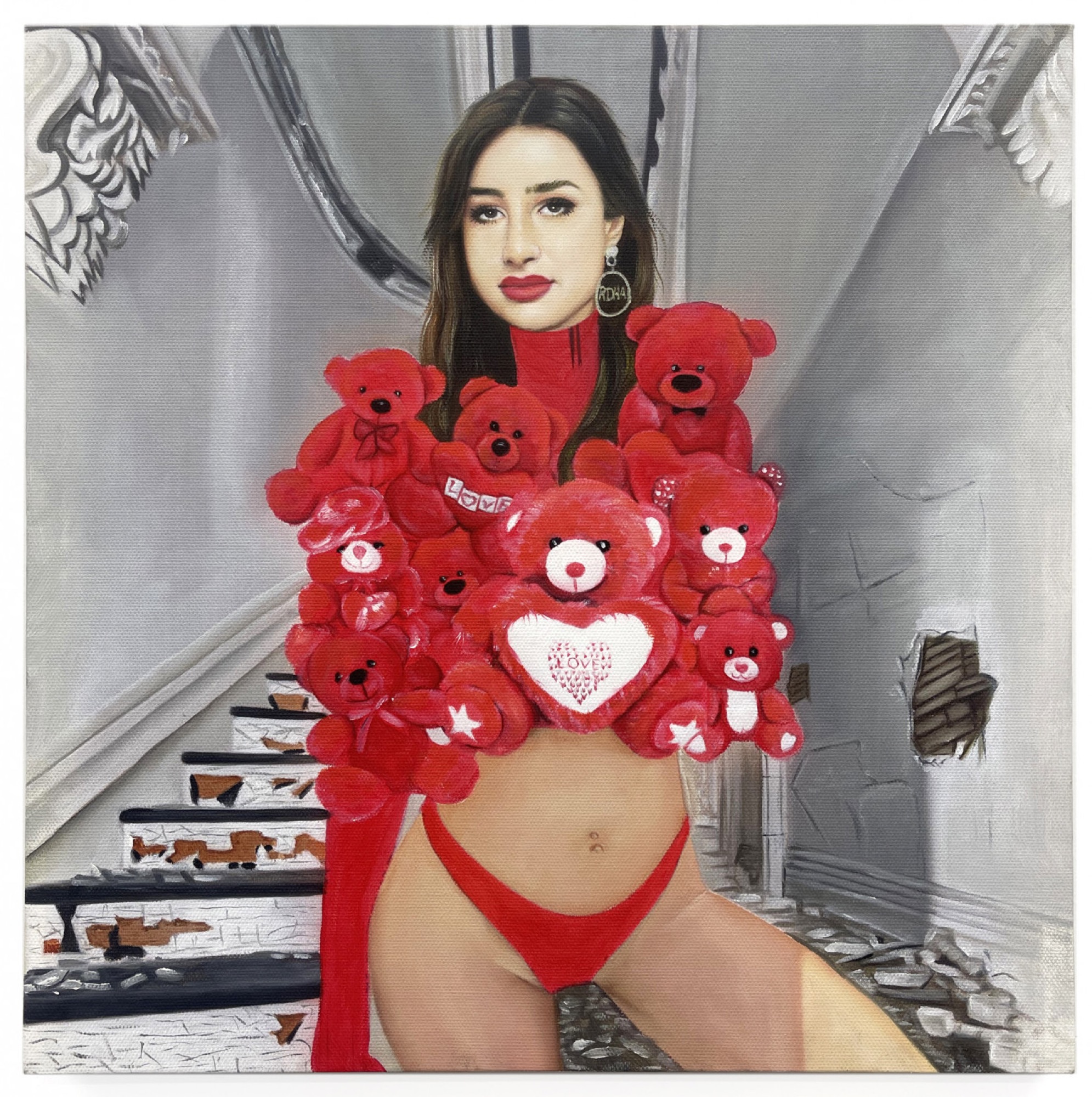 Victoria Todorov, <em>Elizabeth watches over patrons</em> (2021). Oil on canvas, 43x45cm. Courtesy the artist and Discordia.