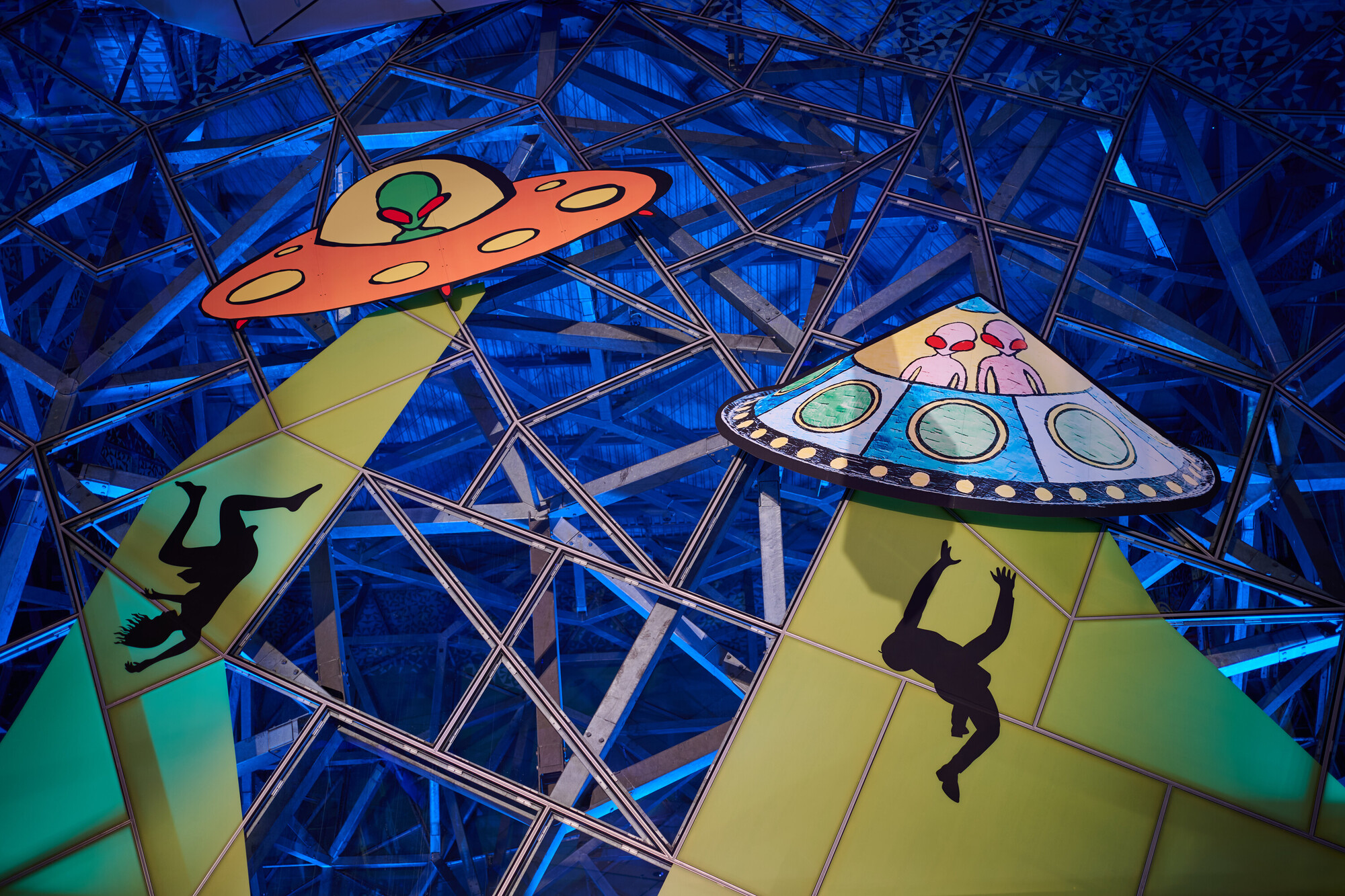 <p>Installation view of Tony Albert and ENOKi, <em>BEAM ME UP: The Art of Abduction. </em>2024. The Blak Infinite, RISING. Photo: Matt Irwin</p>