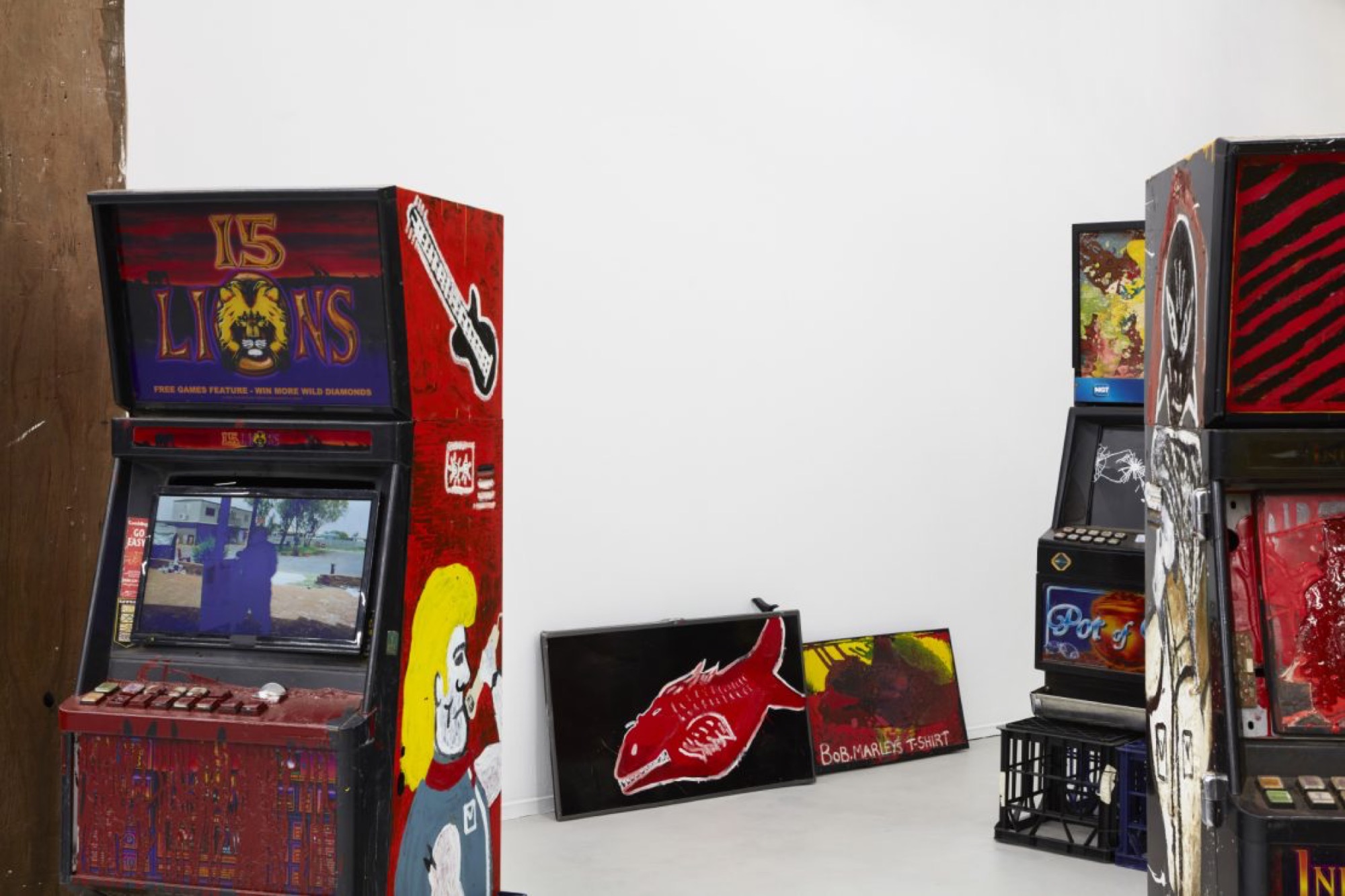 Tennant Creek Brio, Gangsters of Art, 2020. Installation view for the 22nd Biennale of Sydney (2020), Artspace. Presented at the 22nd Biennale of Sydney with generous support from the Australia Council for the Arts, and generous assistance from Australia Council for the Arts and Fondation Opale. Courtesy the artists and Nyinkka Nyunyu Art and Culture Centre. Photograph: Zan Wimberley.
