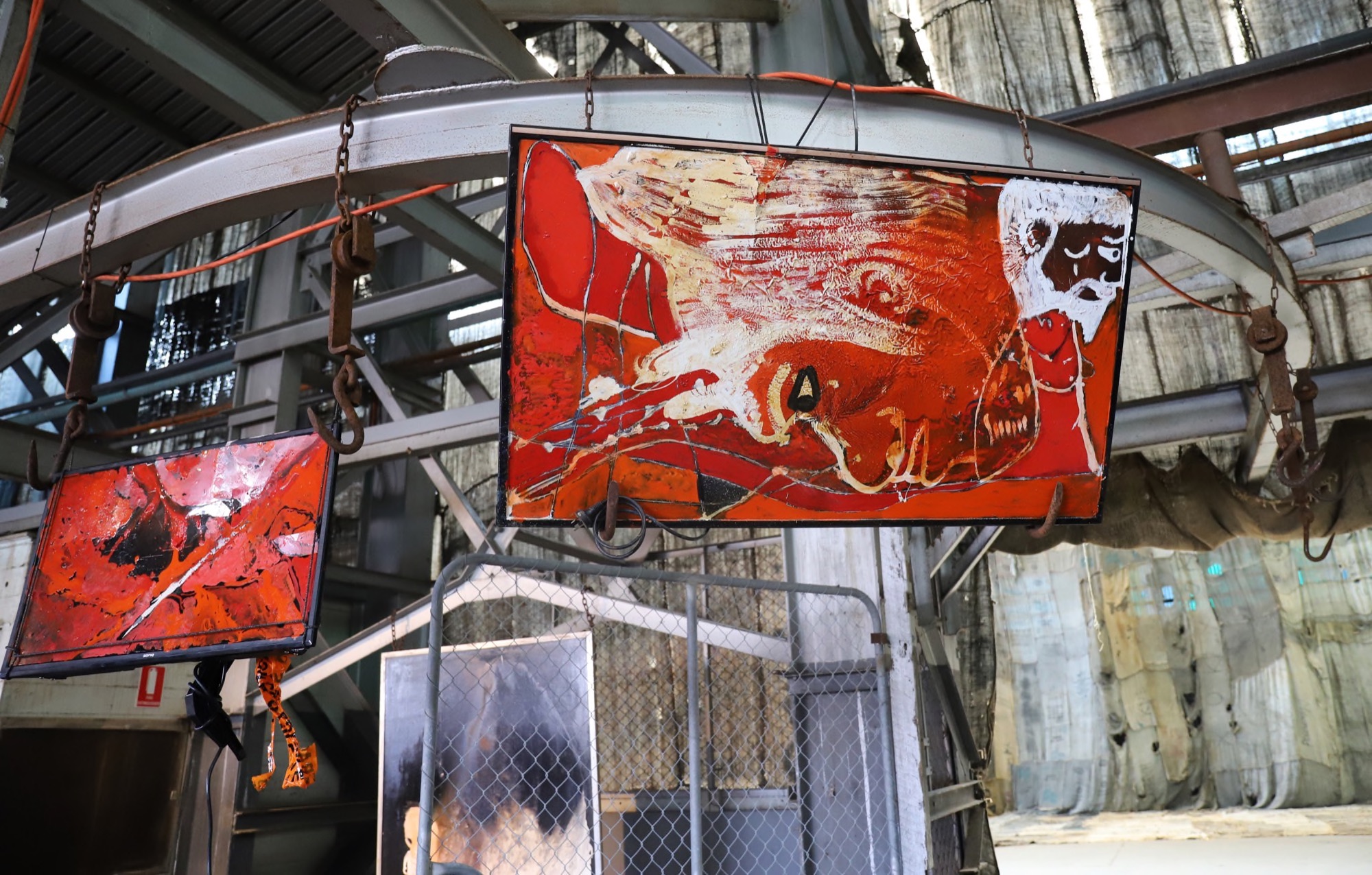 Fabian Brown and Rupert Betheras, <em>The Witness</em>, oil and enamel on repurposed TV screen, Cockatoo Island. Photograph: Lévi McLean.