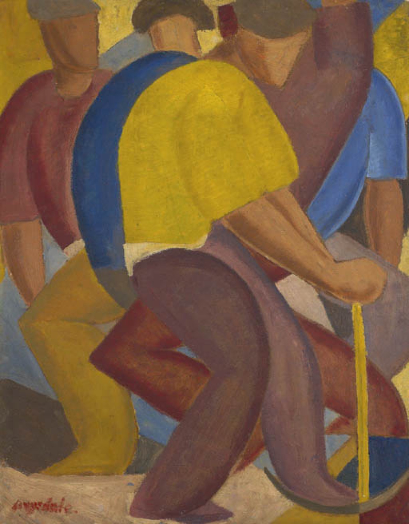 George Russell Drysdale, <em>Men Working with a Pick</em>, 1936-39, oil on paper on canvas, 53.5 x 42 cm, private collection, © Estate of Russell Drysdale
