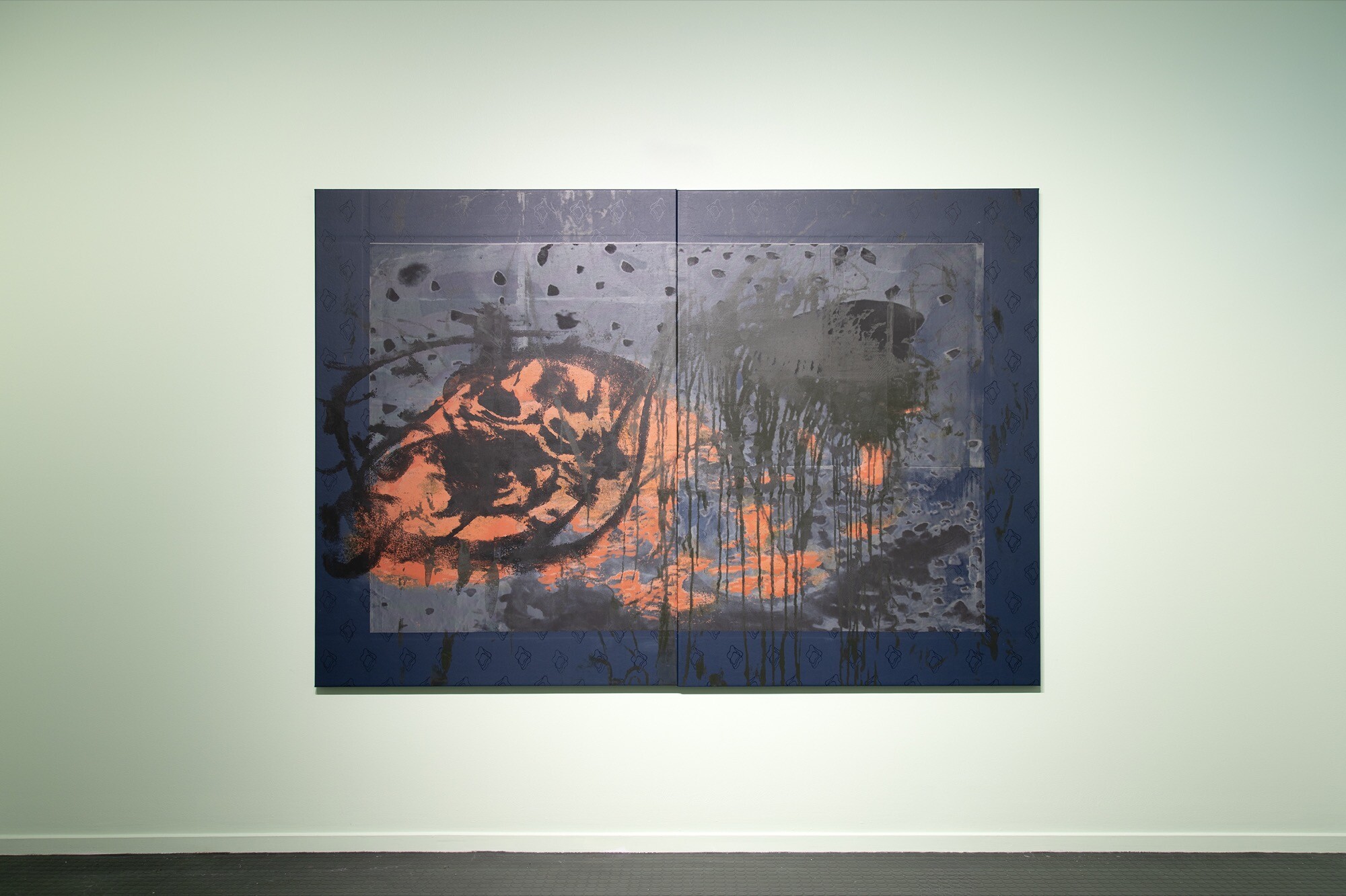 <p>Alexandra Peters, <em>Midnight Hammer</em>, 2025, acrylic, pigment and water-based ink with screen-print medium and paste on vinyl, 180 x 260 cm (2-panels, each 180 x 130 cm). Courtesy of The Warrnambool Art Gallery</p>