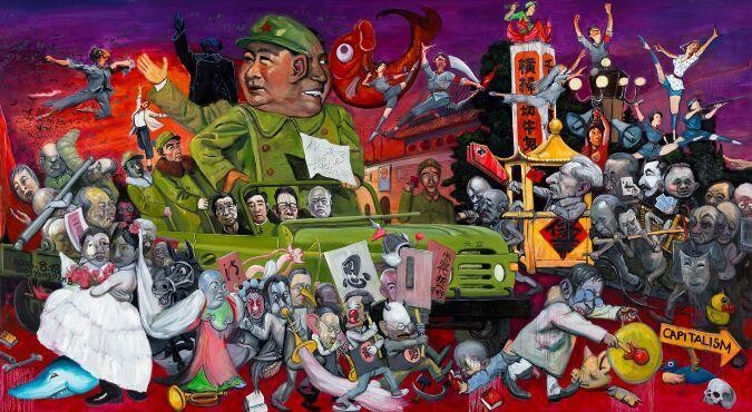 <p>Song Yongping, <em>With You in Charge, My Heart Is at Ease, </em>2016, oil on canvas, 220 x 401 cm.</p>