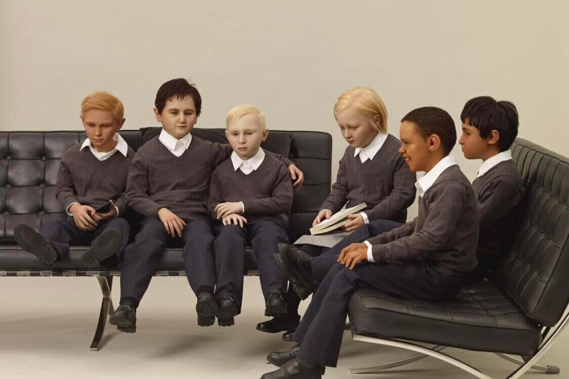 <p>Li Wei, <em>Once Upon a Time</em>, 2019, silicone, metal, 3D printed plastic, paint, clothing, human hair, six figures, each approximately 120 x 33 x 21 cm.</p>