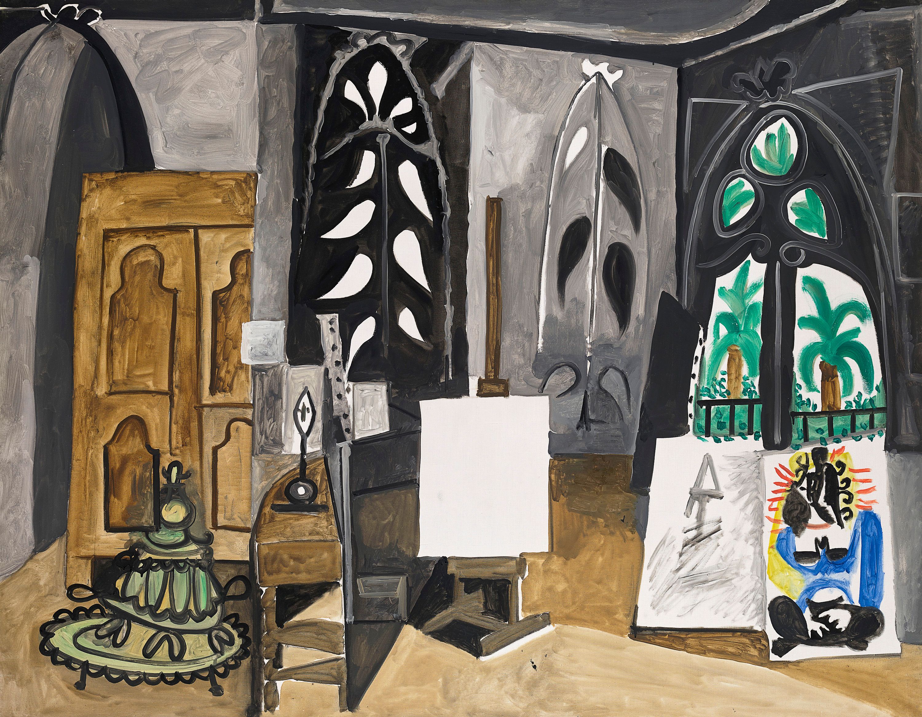 Pablo Picasso, <em>The Studio at La Californie (L’Atelier de La Californie)</em>, 1956, oil on canvas, 114 x 146 cm, Musée national Picasso-Paris. Donated in lieu of tax, 1979. © Succession Picasso/Copyright Agency, 2022. Photo © RMN-Grand Palais (Musée national Picasso-Paris) / Mathieu Rabeau