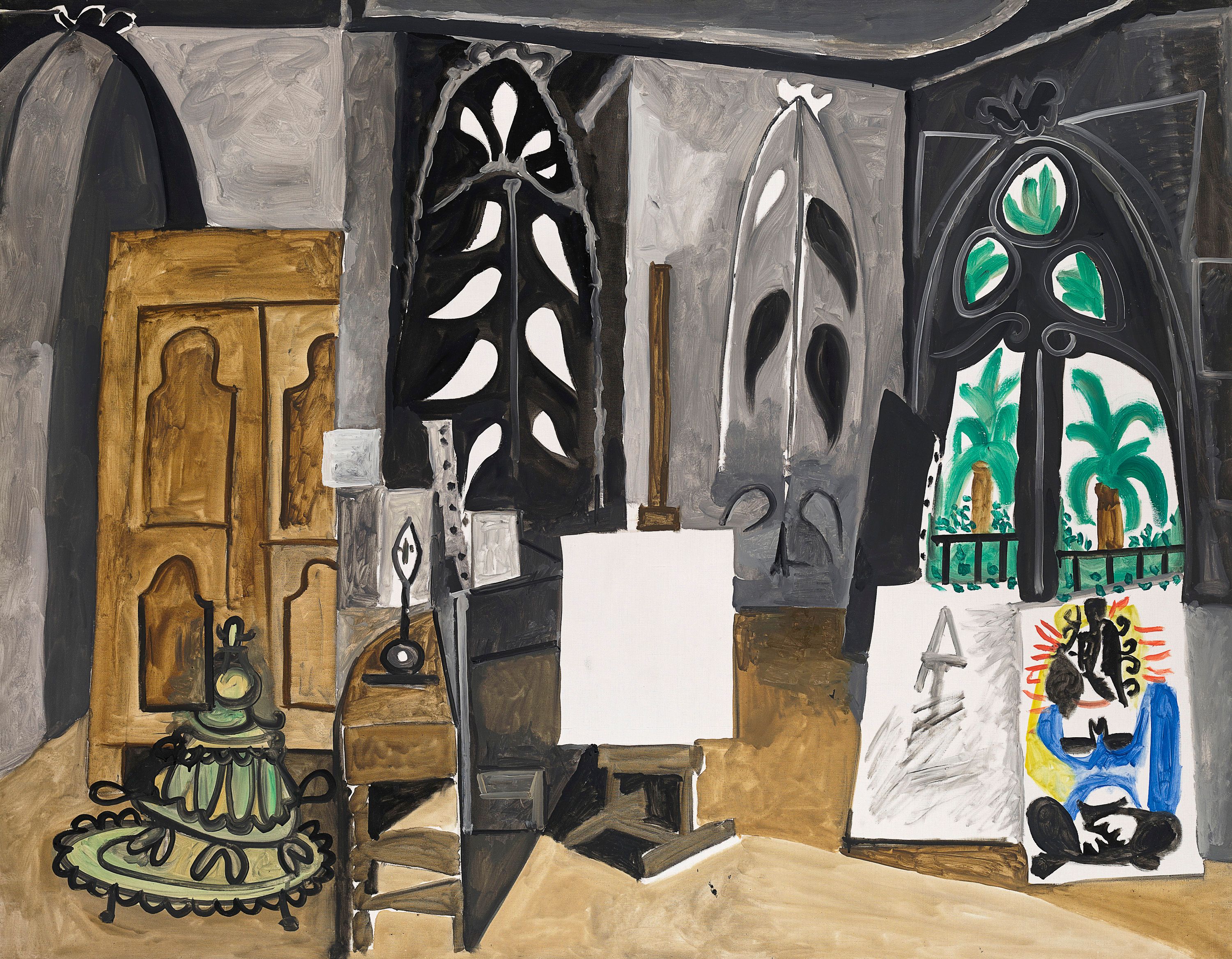 Pablo Picasso, <em>The Studio at La Californie (L’Atelier de La Californie)</em>, 1956, oil on canvas, 114 x 146 cm, Musée national Picasso-Paris. Donated in lieu of tax, 1979. © Succession Picasso/Copyright Agency, 2022. Photo © RMN-Grand Palais (Musée national Picasso-Paris) / Mathieu Rabeau
