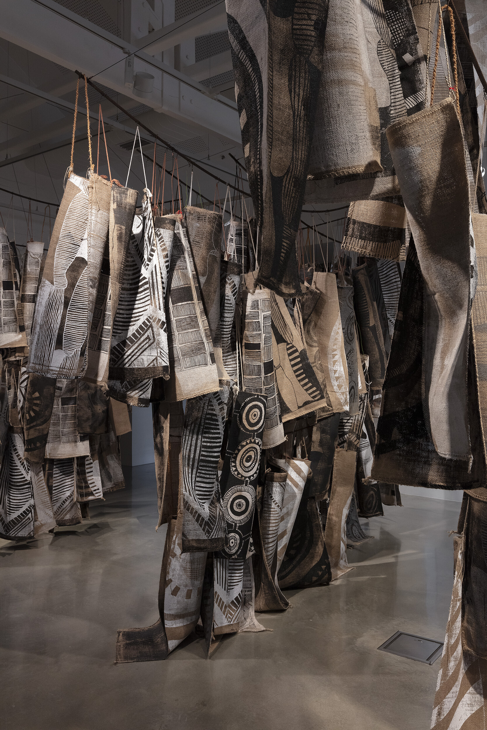 <p>Installation view of <em>The Veil</em>, Buxton Contemporary, the University of Melbourne. Featuring Lisa Waup, <em>Holding Country</em>, 2024. The University of Melbourne Art Collection. Photography by Christian Capurro</p>