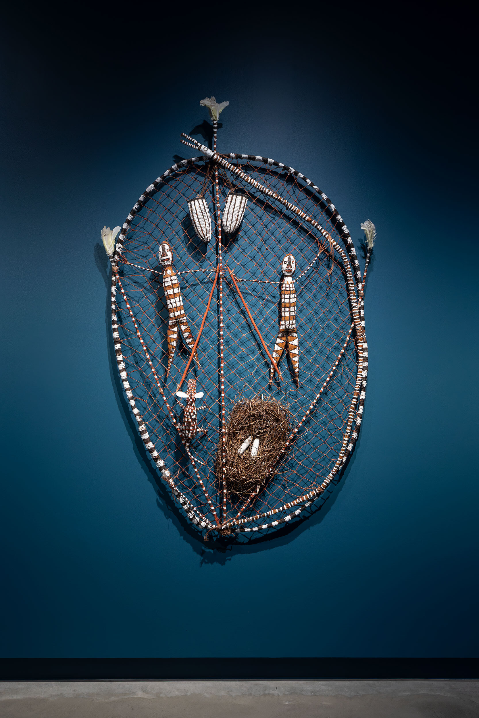 <p>Installation view of <em>The Veil</em>, Buxton Contemporary, the University of Melbourne. Featuring Lena Yarinkura, <em>Ngalmudj and Two Sisters</em>, 2025. The University of Melbourne Art Collection. Photography by Christian Capurro</p>