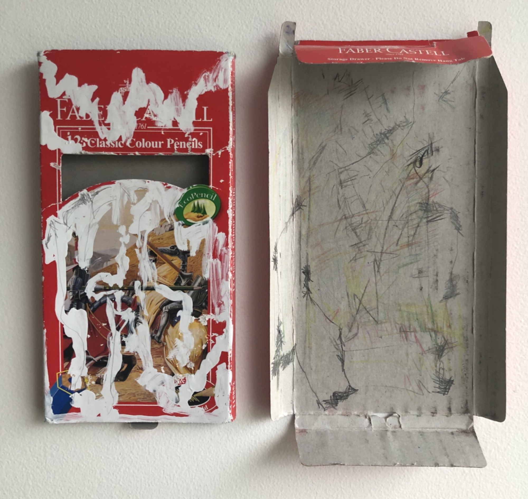 Marcus Payne, <em>Faber Castell</em>, 2020, pencil, liquid paper on Faber Castell pencil box, 9cm x 17.5cm. Courtesy of the artist.