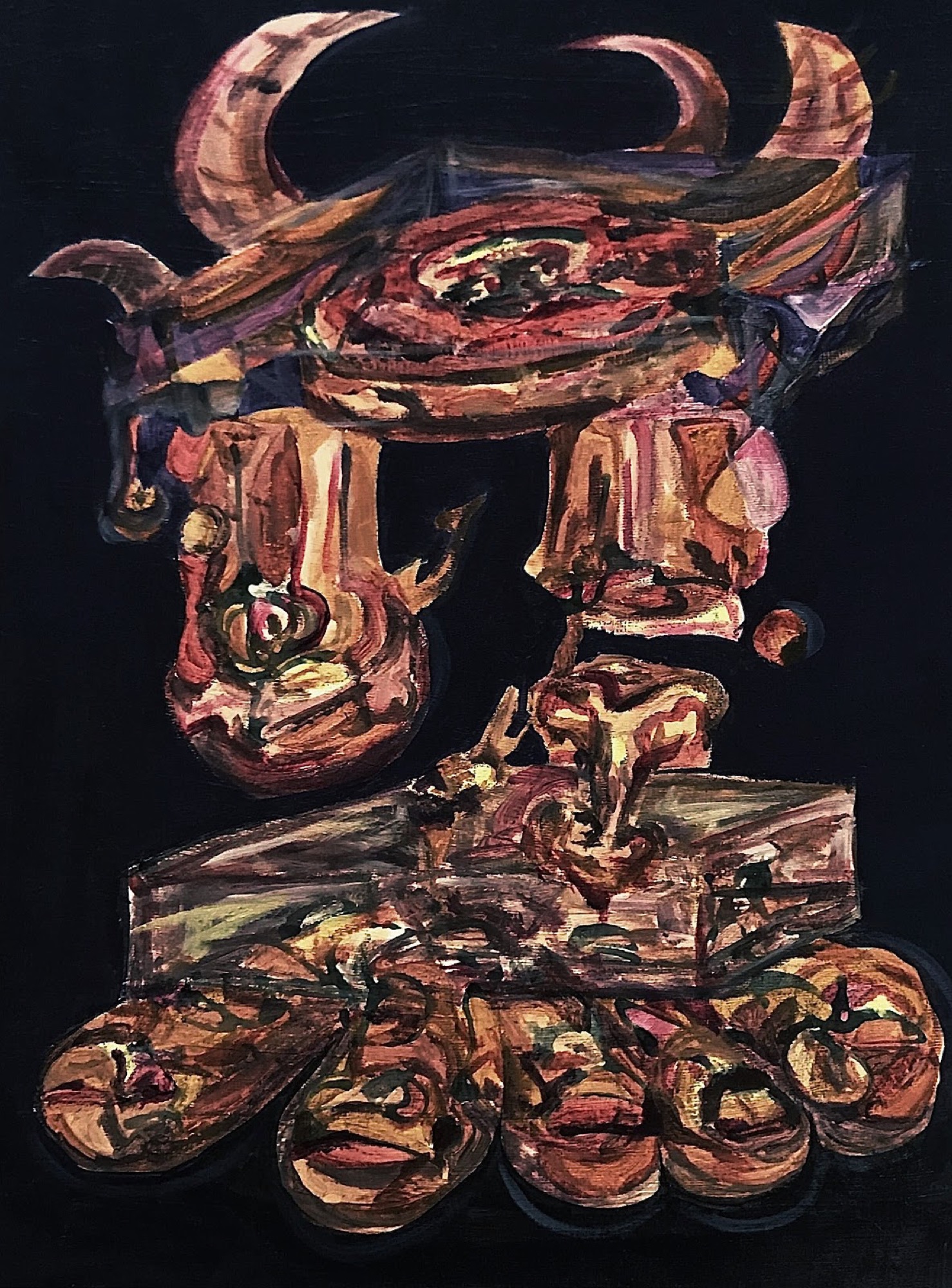 Bahji Nguyen, <em>Box Man Alone no.2</em>, 2020, acrylic paint on canvas board, 30.5 x 40.6 cm. Courtesy of the artist.