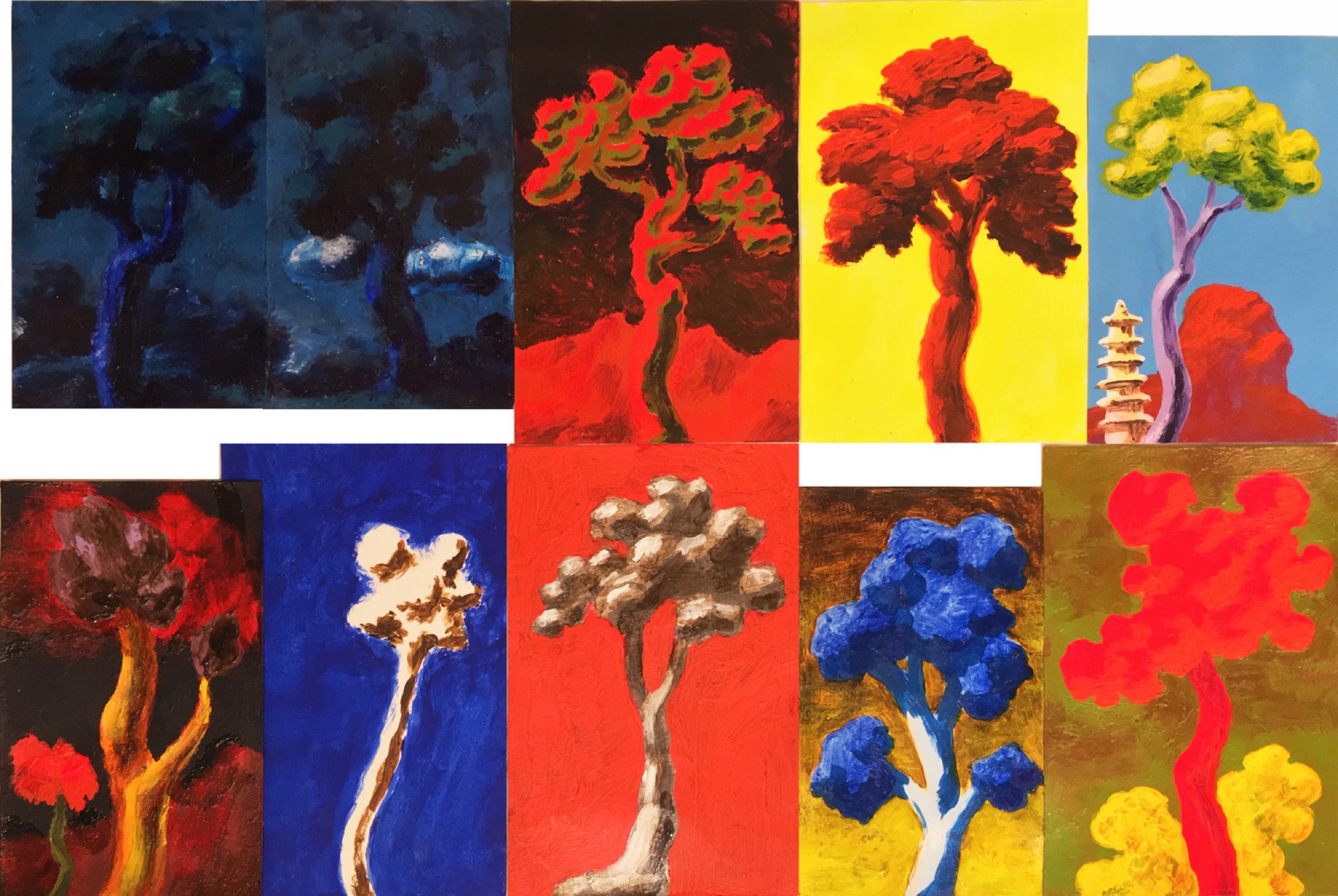 Tony Clark, <em>Chinoiserie landscape,</em> 1989, oil and synthetic polymer on paper, 10 leaves, 28 x 41 cm.