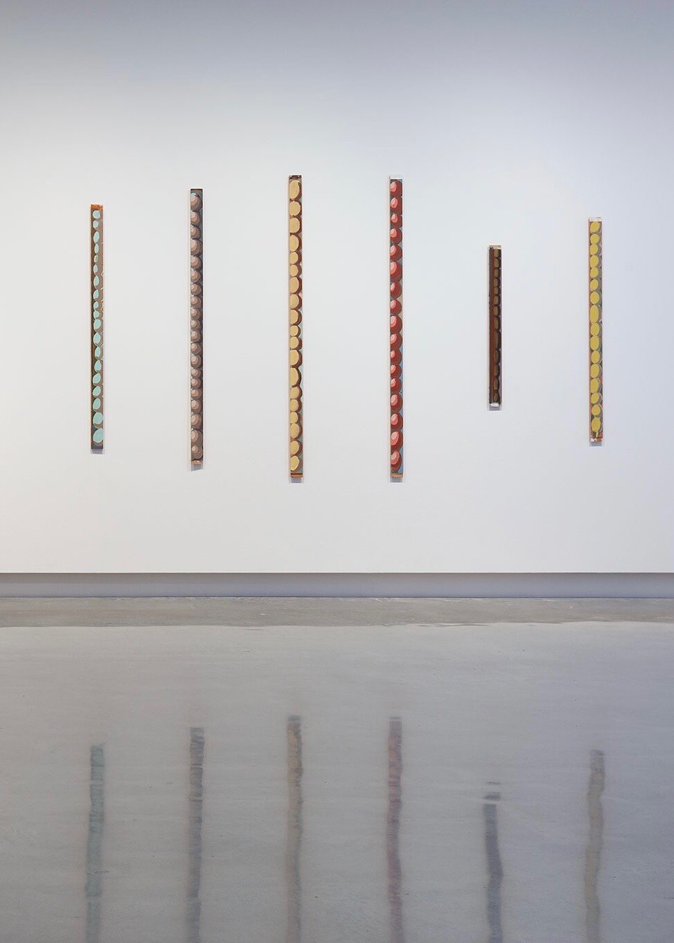 <p>Installation view of Tony Clark, <em>Untitled #9, Dhanurasana, Untitled #3, Halasana, Untitled #6, Parvatasana</em>, 1997, oil on wood, dimensions variable, Buxton Contemporary, the University of Melbourne. Photo: Christian Capurro.</p>