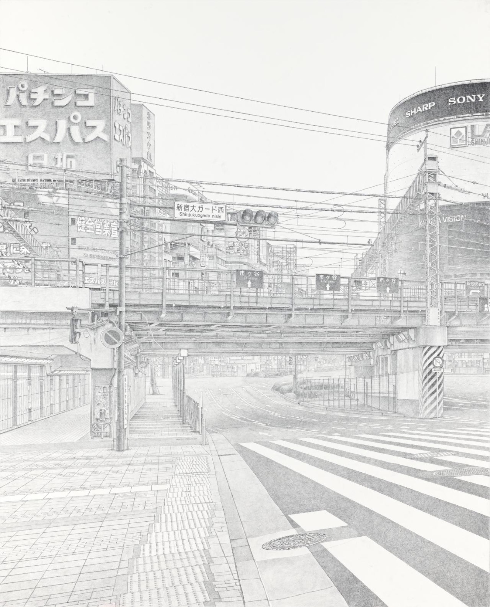 Yamagami Yukihiro, <em>Shinjuku calling</em> (2014), pencil on painted plywood, colour high definition video projection, 8 min 56 sec