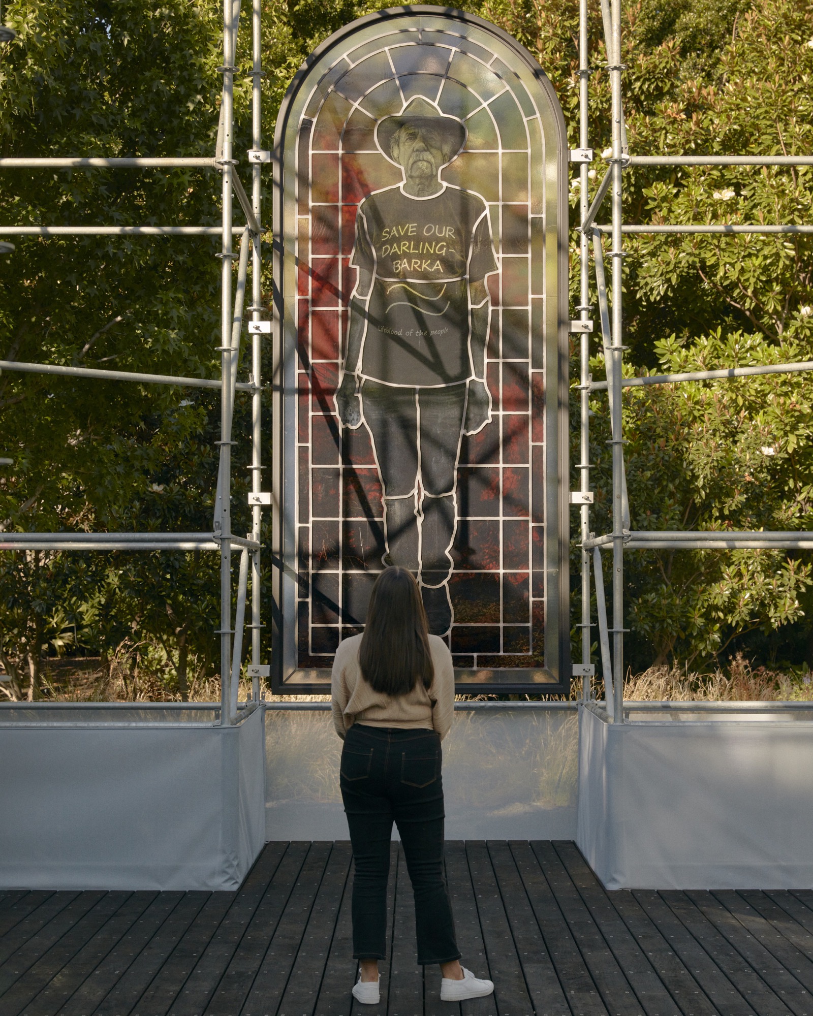 Installation view of JR’s work <em>Homily to Country</em> 2020 on display in NGV Triennial 2020 from 19 December 2020 – 18 April 2021 at NGV International, Melbourne © JR. Photo: Tom Ross