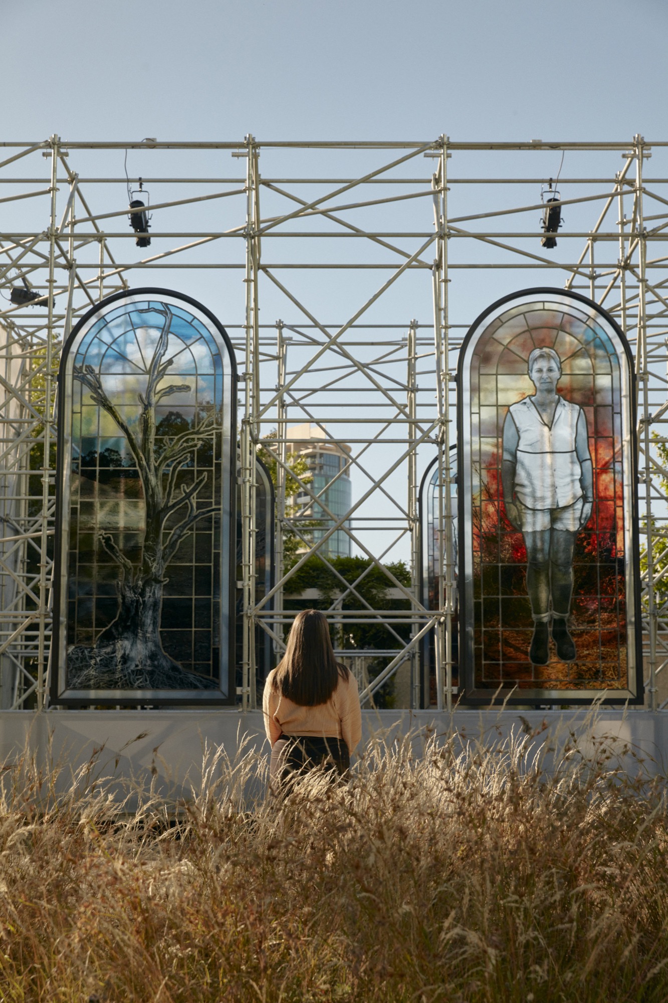 Installation view of JR’s work <em>Homily to Country</em> 2020 on display in NGV Triennial 2020 from 19 December 2020 – 18 April 2021 at NGV International, Melbourne © JR. Photo: Tom Ross