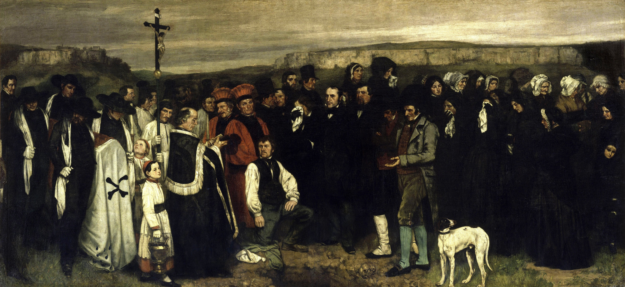 Gustave Corbet, <em>A Burial At Ornans</em>, 1849–50, oil on canvas, 315 x 600 cm, Musée D’Orsay, Paris, France. Public Domain.