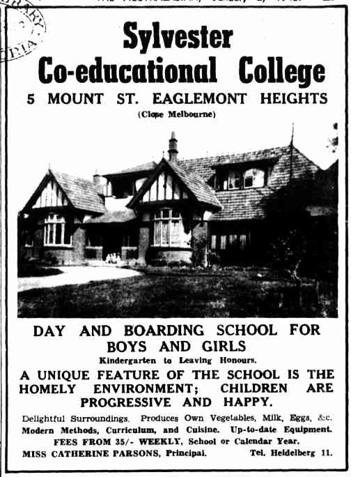 Newspaper advertisement for Sylvester Co-Educational College, 1943