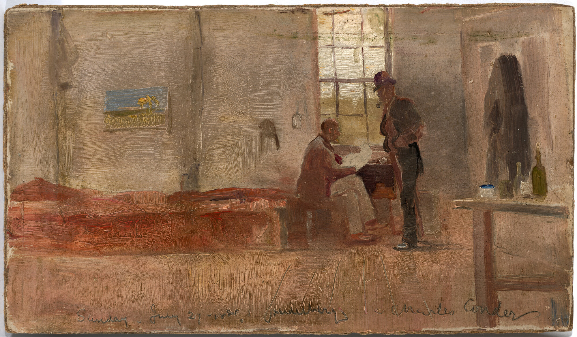 Charles Conder, <em>Impressionists’ Camp</em>, 1889, oil on paper mounted on cardboard, 13.9 x 24 cm, National Gallery of Australia