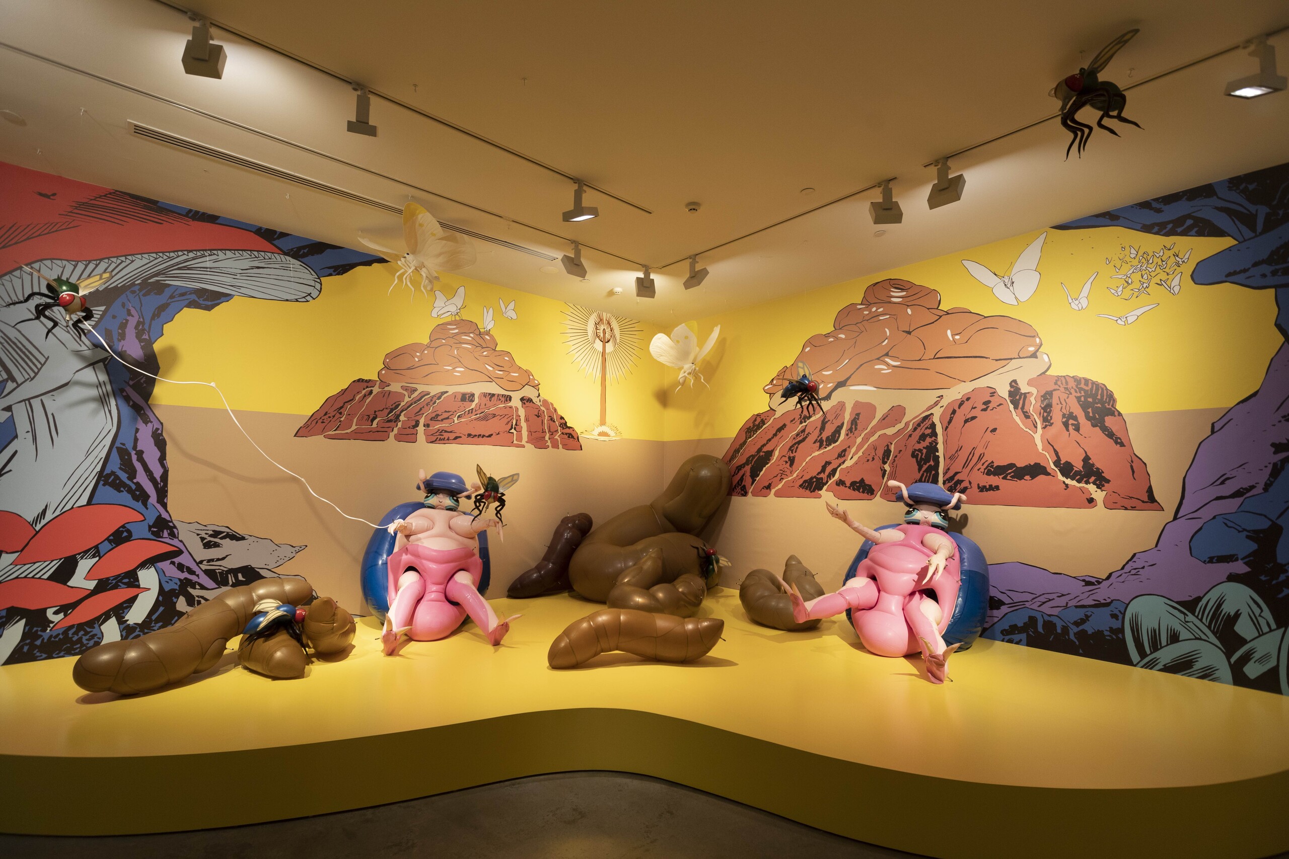 Saeborg, Pootopia, 2020–22, installation view, Ultra Unreal, Museum of Contemporary Art Australia, Sydney, 2022, latex, wallpaper, synthetic polymer paint, sound, image courtesy and © the artist, photograph: Alex Davies