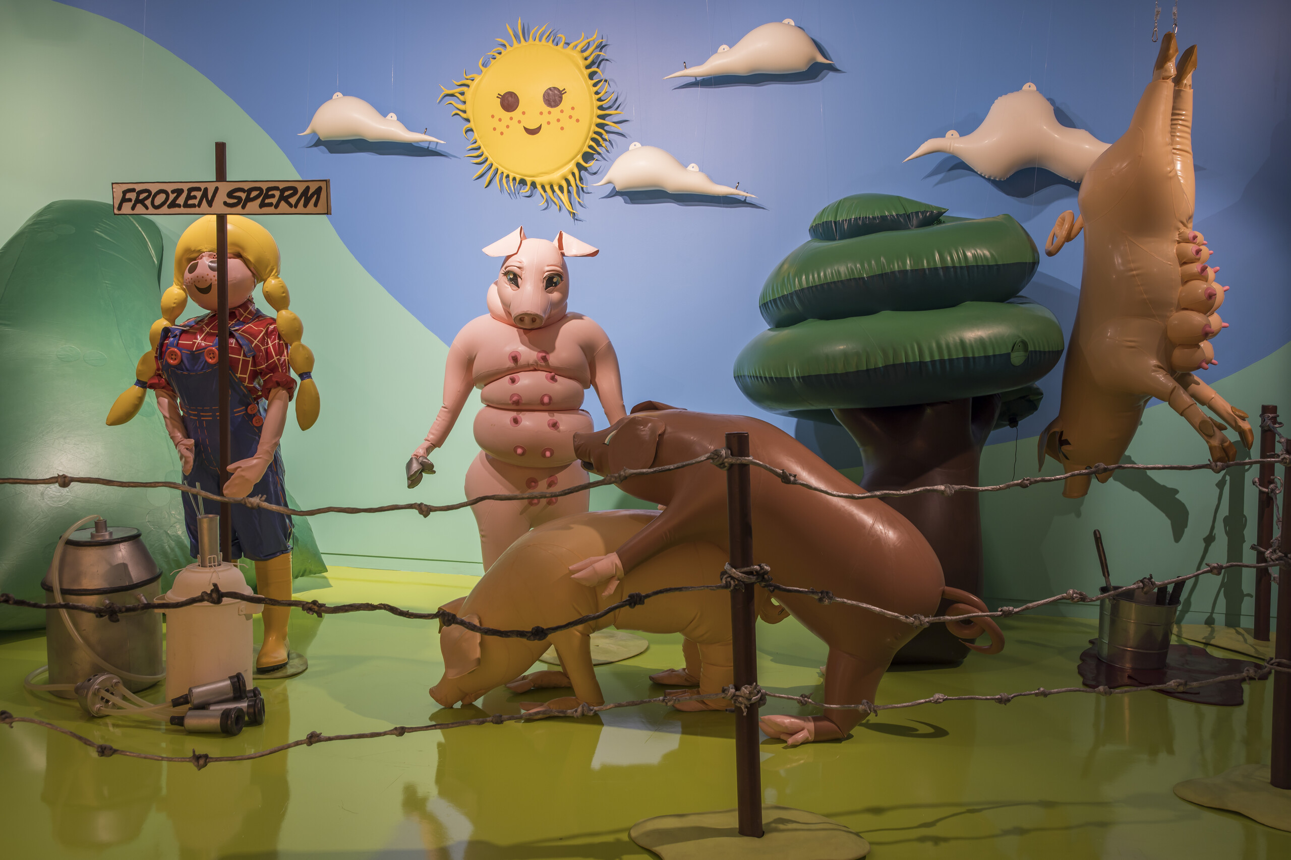 Saeborg, Slaughterhouse (detail), 2021–22, installation view, Ultra Unreal, Museum of Contemporary Art Australia, Sydney, 2022, latex, vinyl, synthetic polymer paint, sound, image, image courtesy and © the artist, photograph Anna Kučera