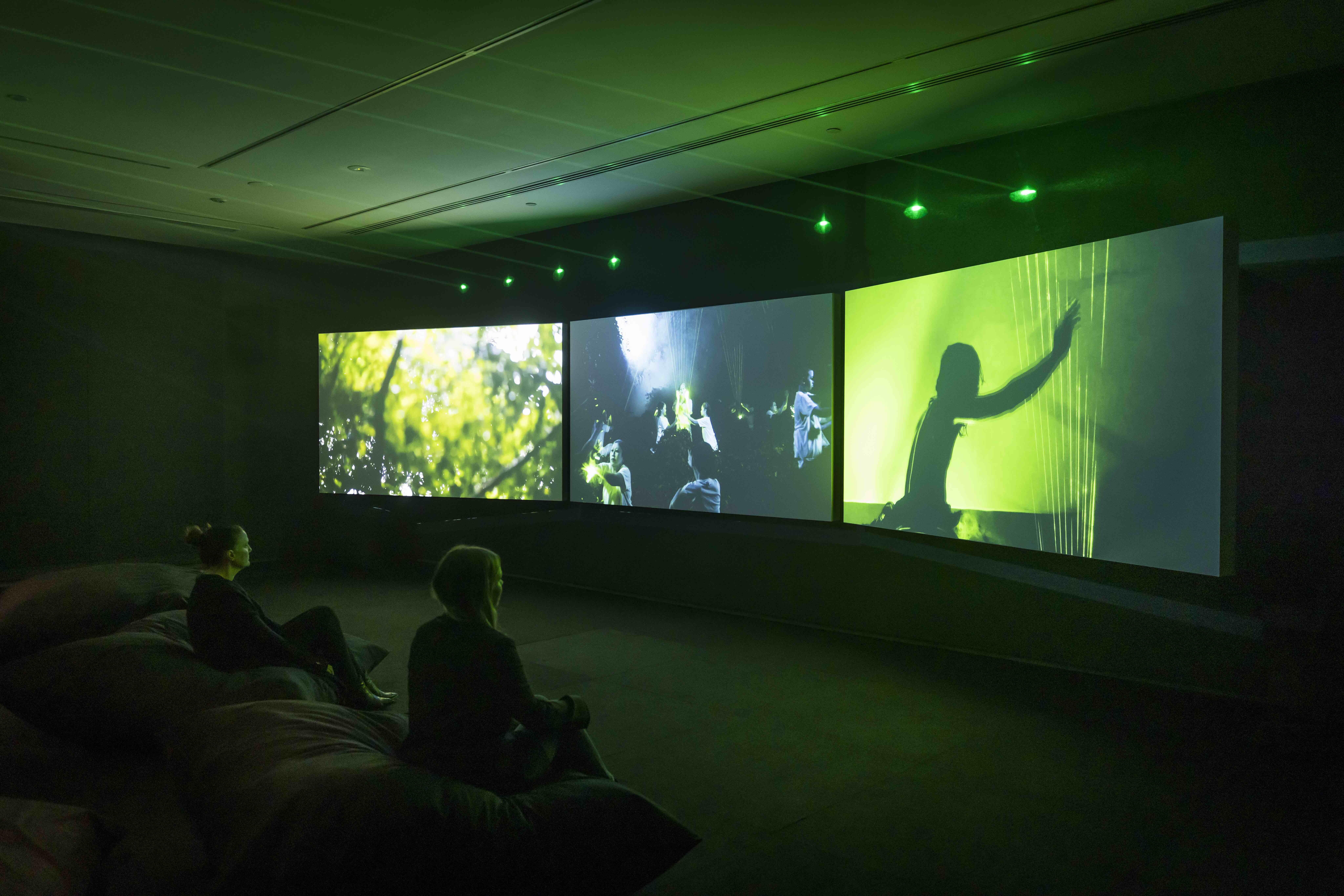 Lawrence Lek, Geomancer, 2017, installation view, Ultra Unreal, Museum of Contemporary Art Australia, Sydney, 2022, single-channel video, HD, colour, sound, image courtesy and © the artist, photograph: Anna Kučera
