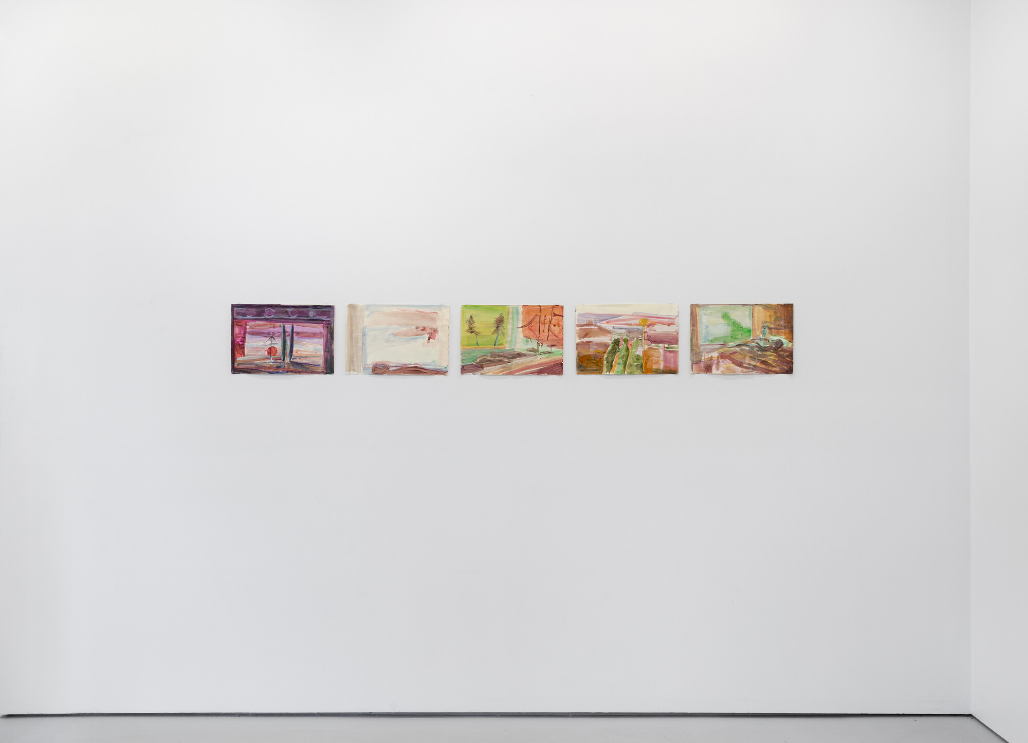 <p>Paul Bonnet, <em>Heaven is sad I–V</em>,<em> </em>2023, acrylic on paper, 42 × 29 cm. Courtesy ReadingRoom, Naarm / Melbourne. Photo: André Piguet.</p>