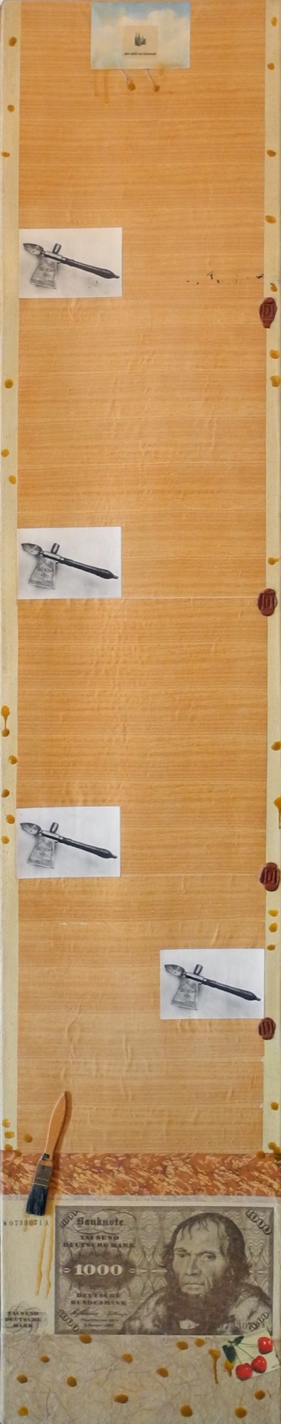 Elwyn Lynn, <em>Sometimes the Axe</em>, 1973, acrylic and collage on canvas, 214.00 x 41.00.
