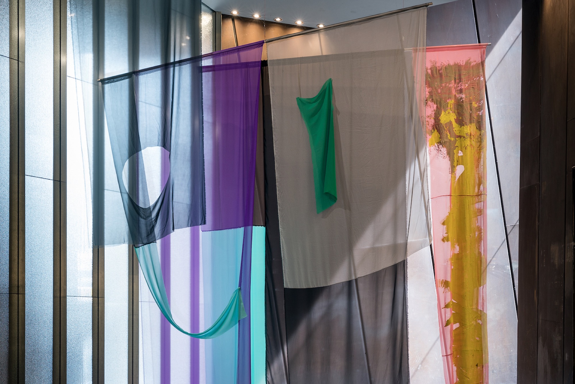 Mikala Dwyer <em>A weight of maybes</em> (detail, installation view), 2017, aluminium, fabric, fittings, wire, goop, plastic, acrylic paint. Image credit: Andrew Curtis, © the artist, courtesy of the artist and Roslyn Oxley9 Gallery, Sydney