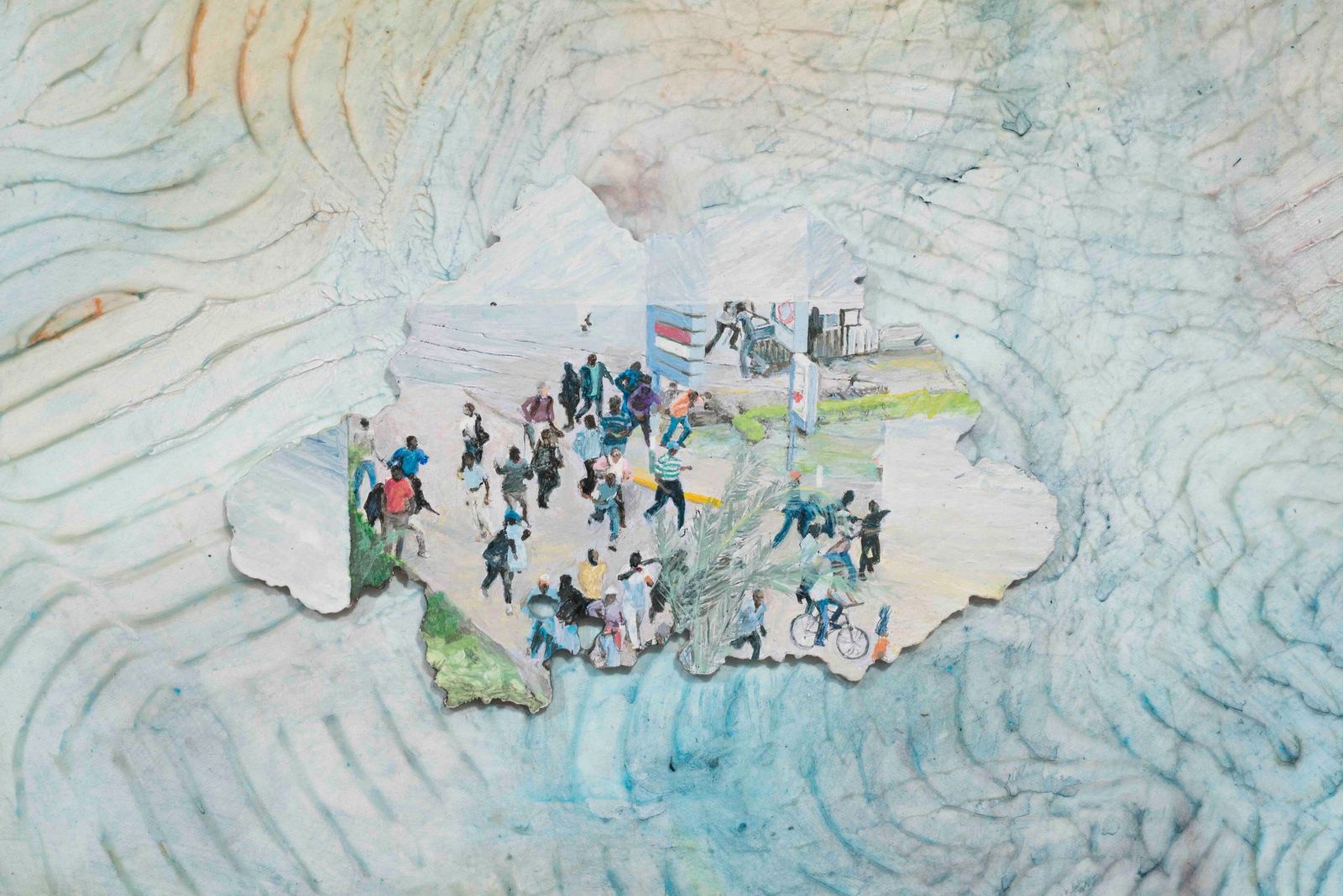 Vivienne Binns, <em>Minding Clouds</em> (detail), 2016, acrylic and masonite on canvas, 90 x 296 cm. Private collection, Melbourne. Photo: Andrew Curtis, courtesy of Sutton Gallery, Melbourne.