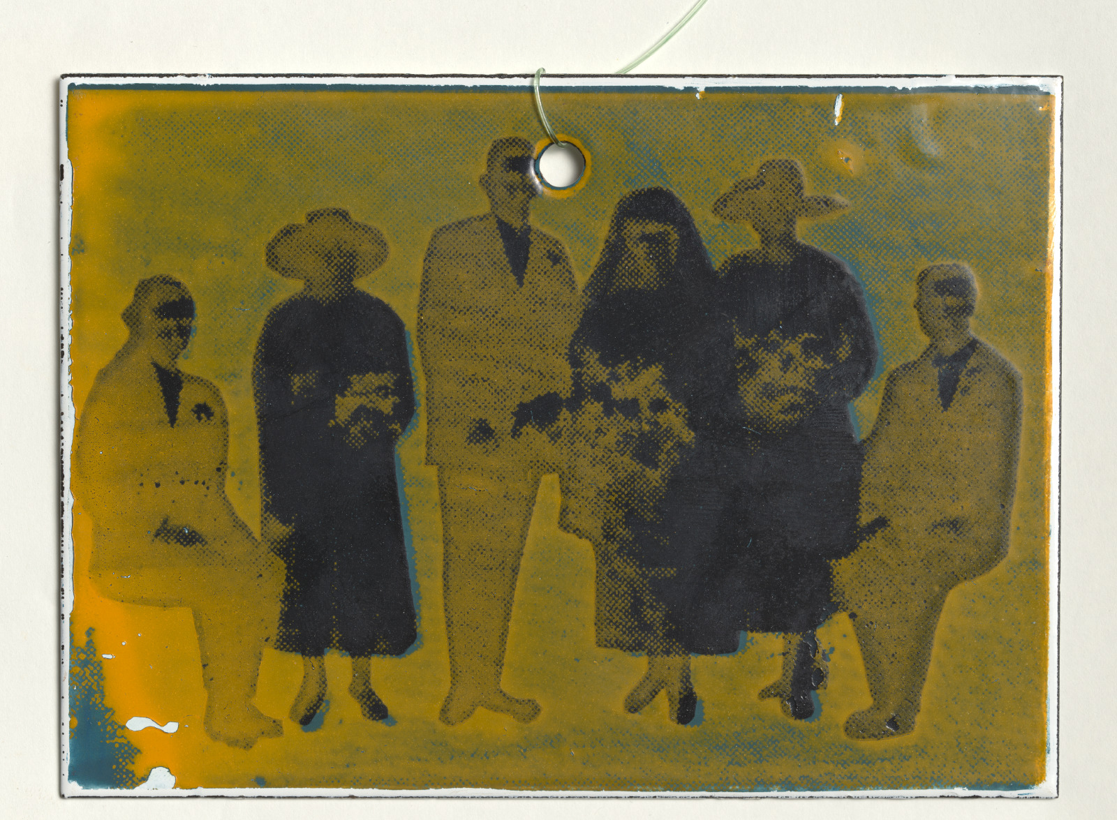 Vivienne Binns and Participants, (detail of) <em>Mothers’ Memories, Others’ Memories: Postcard Rack</em>, 1980, screenprints on vitreous enamel on steel, prints attached by nylon line to anodised steel postcard rack, 90.4 (H) x 27.0 (W) x 27.0 (D) cm (overall), National Gallery of Australia, Canberra (Gift of the Philip Morris Arts Grant 1982). © Vivienne Binns/Copyright Agency.