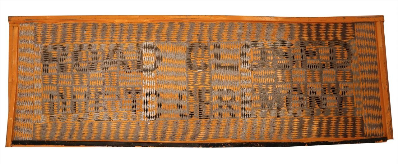 <p><em>Gurtha (Road closed for Ceremony)</em>, 2021. Medium etched road sign. National Gallery of Victoria, Melbourne. Purchased with funds donated by Christopher Thomas AM and Cheryl Thomas, 2022. © Wanapati Yunupiŋu.</p>