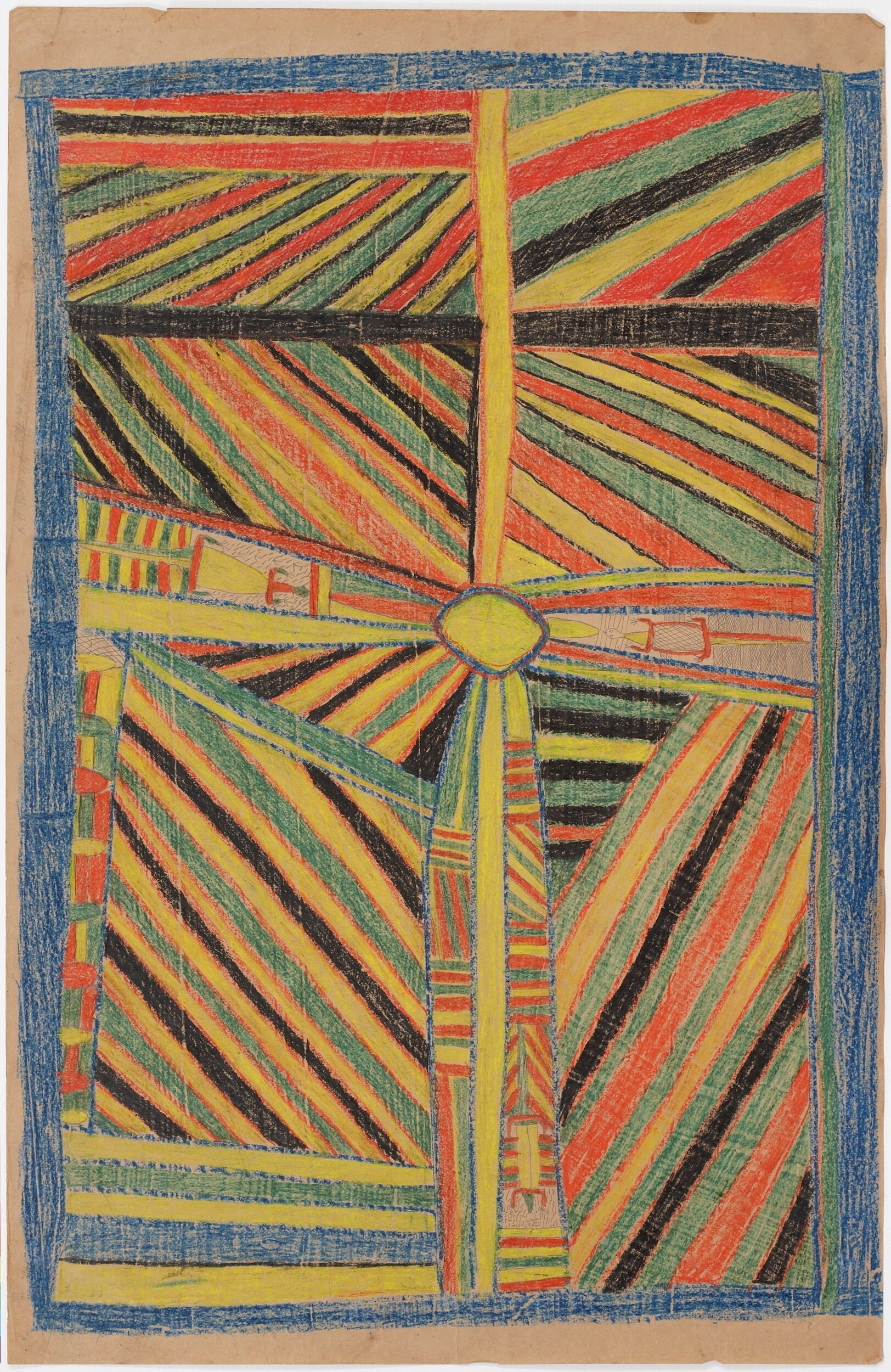 <p>Mowarra Ganambarr&nbsp;<em>Djaŋ’kawu created waterhole on Ḏäṯiwuy estate</em>&nbsp;1947, lumbar crayon and graphite on butcher’s paper, 115 x 74 cm, Berndt Museum, The University of Western Australia © Estate of the artist, Buku-Larrŋgay Mulka Centre, Yirrkala.</p>