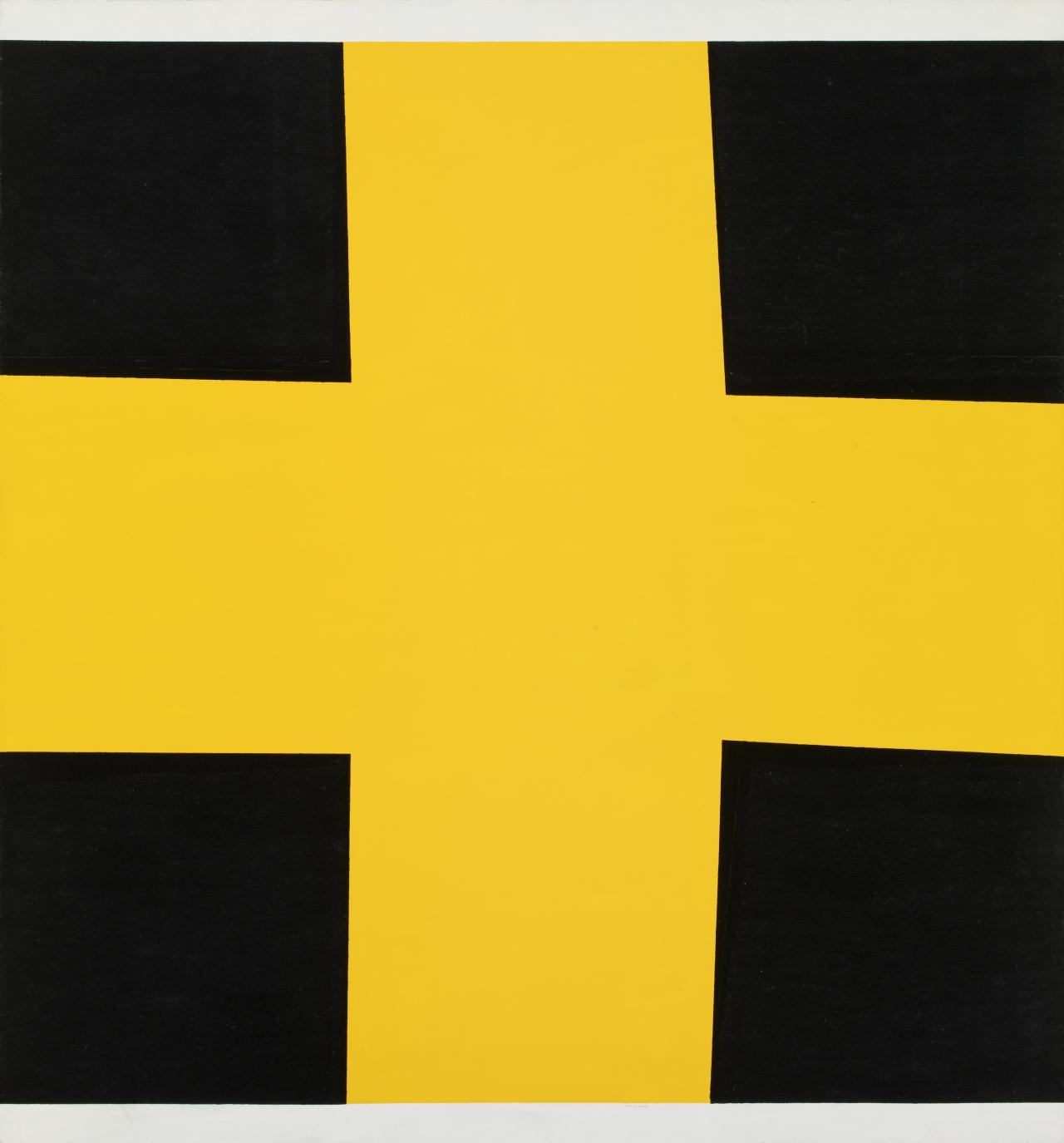 John Nixon, <em>Self Portrait (non-objective composition) (yellow cross)</em> (1990), enamel paint on plywood, 117.6 x 165 cm.