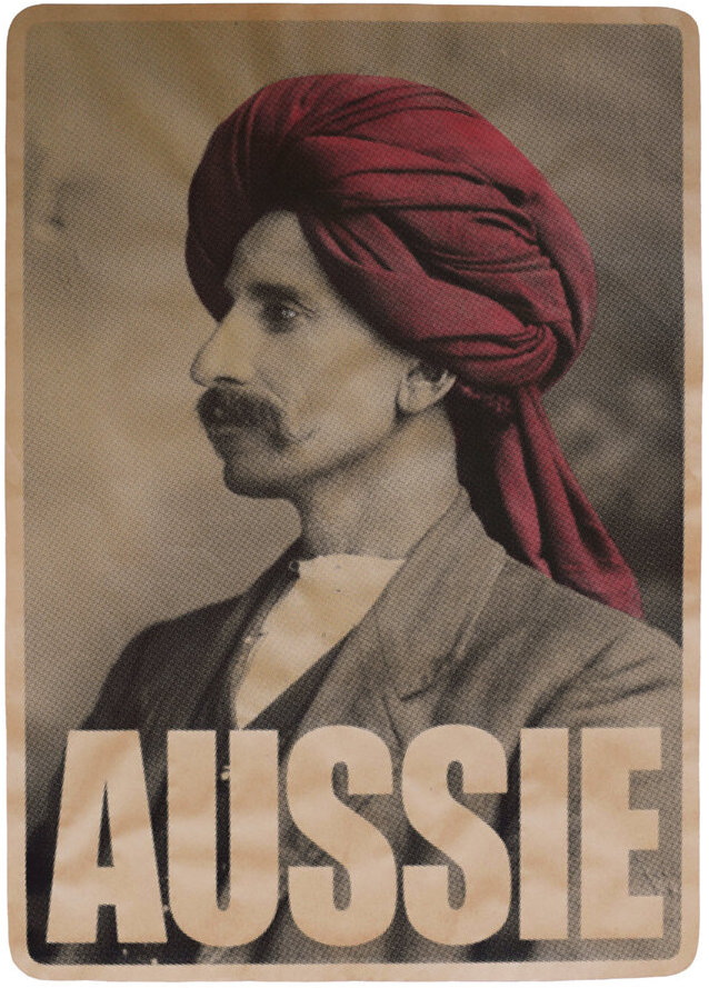 Peter Drew, <em>Monga Khan 1916</em> from <em>Aussie</em> posters 2016, brush and ink on screenprint, 114.5 x 80.5 cm, National Gallery of Victoria, Purchased, NGV Supporters of Prints and Drawings 2020.
