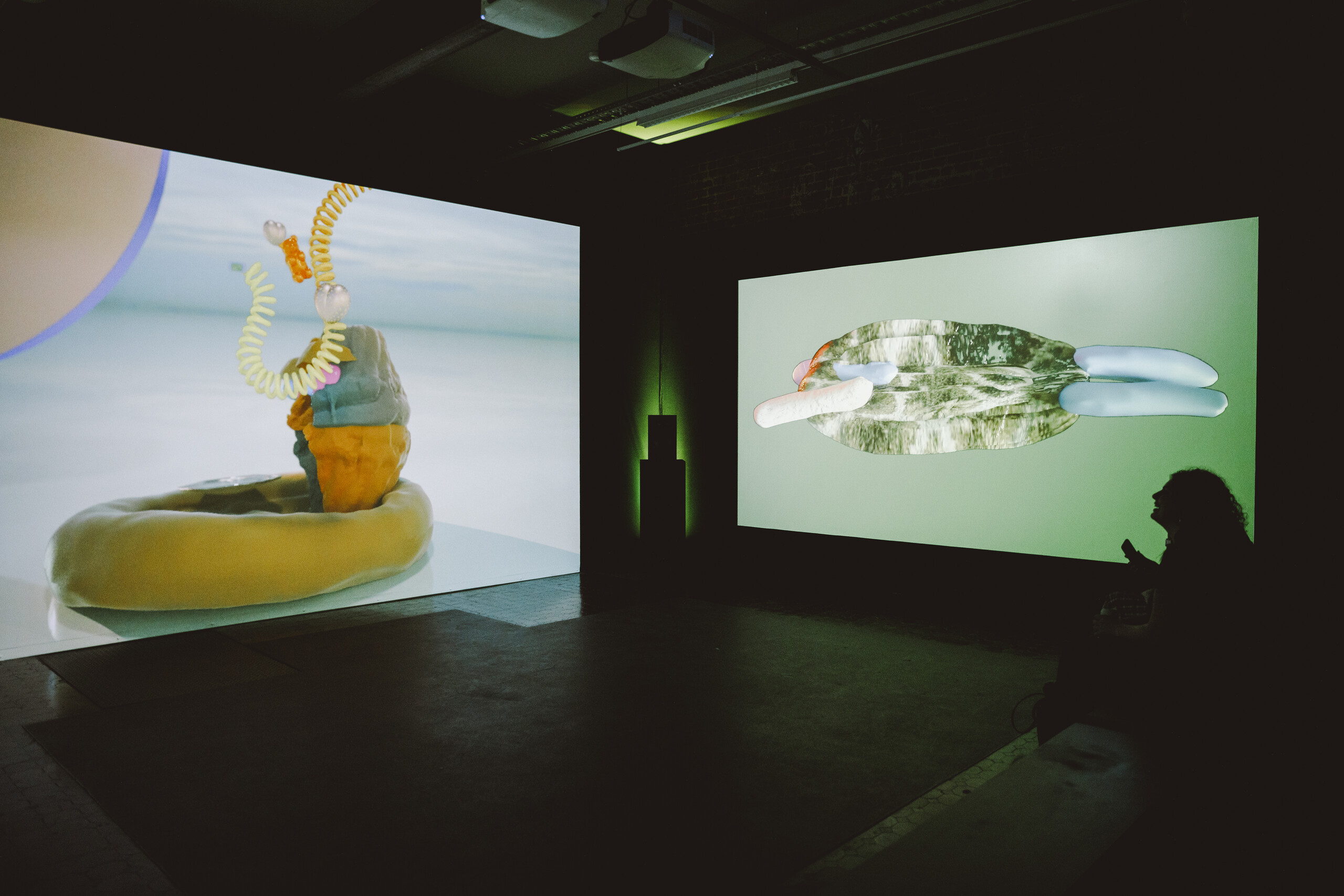 Veeeky, <em>Sustainable Data “STDT”</em>, 2017–ongoing, HD videos with sound, installation view. Photo credit: Gianna Rizzo.