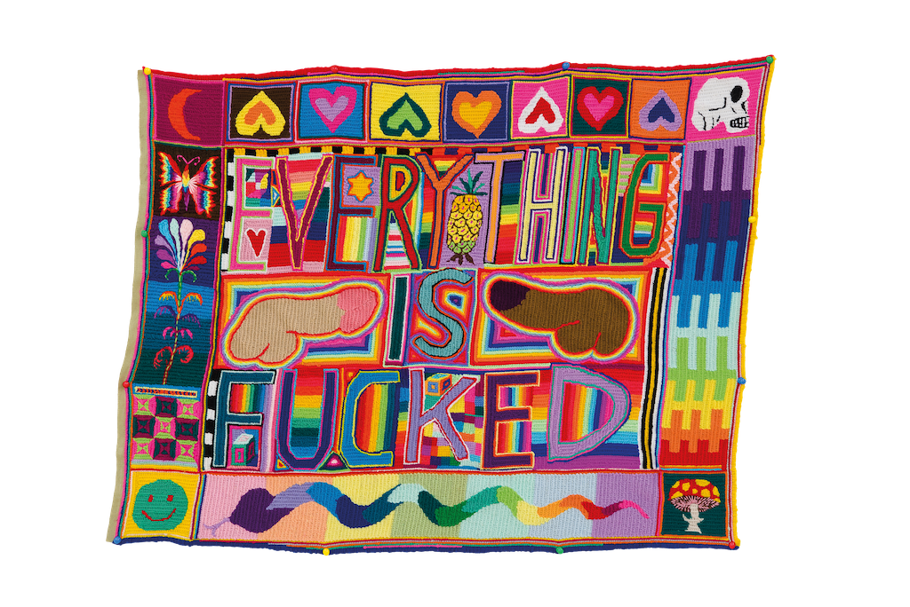 Paul Yore, <em>EVERYTHING IS FUCKED</em>, 2012, wool needlepoint, 67.0 x 85.0 cm.<br />
Collection of Anita &amp; Luca Belgiorno-Nettis, Sydney.