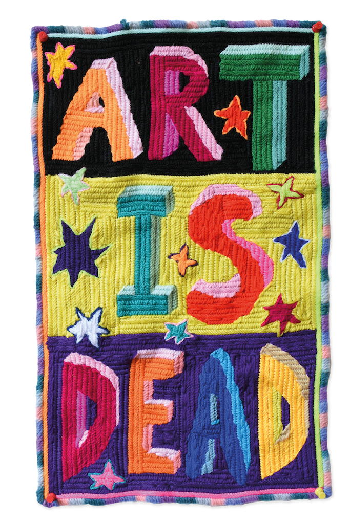Paul Yore, <em>ART IS DEAD</em>, 2016, wool needlepoint, 48.0 x 29.0 cm. Collection of Julian Forwood and Bernice Ong, Adelaide.