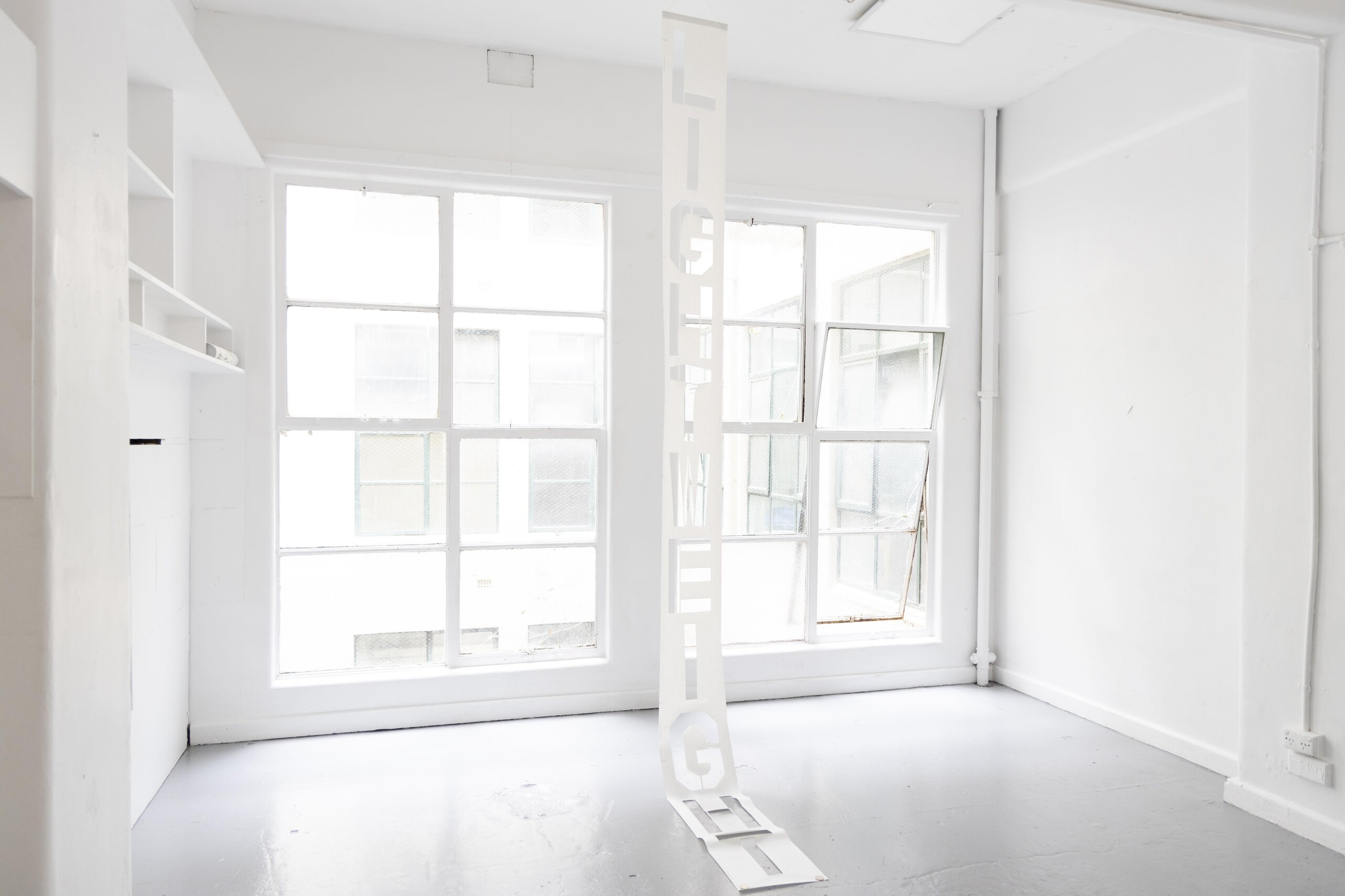 Installation view of Rose Nolan, <em>Light Weight / Light Well</em>, 2023, Hyacinth Gallery, Melbourne. Photo: Nicholas Mahady. Courtesy of the artist and Hyacinth.