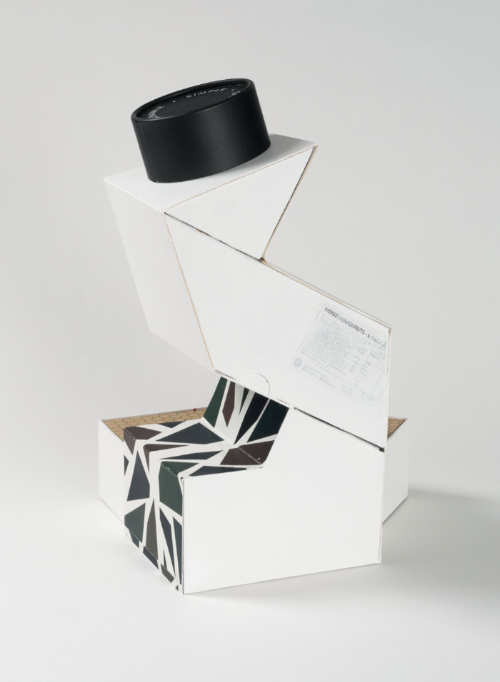 Rose Nolan, <em>Home-Sweet-Home House Museum</em>, 2023, acrylic paint, cardboard, found packaging, exhibition invitation. Photo: Christian Capurro. Courtesy of the artist and Anna Schwartz Gallery.